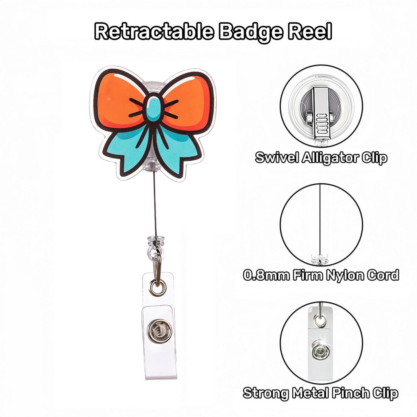 Acrylic Color-blocked Bow Badge Reel