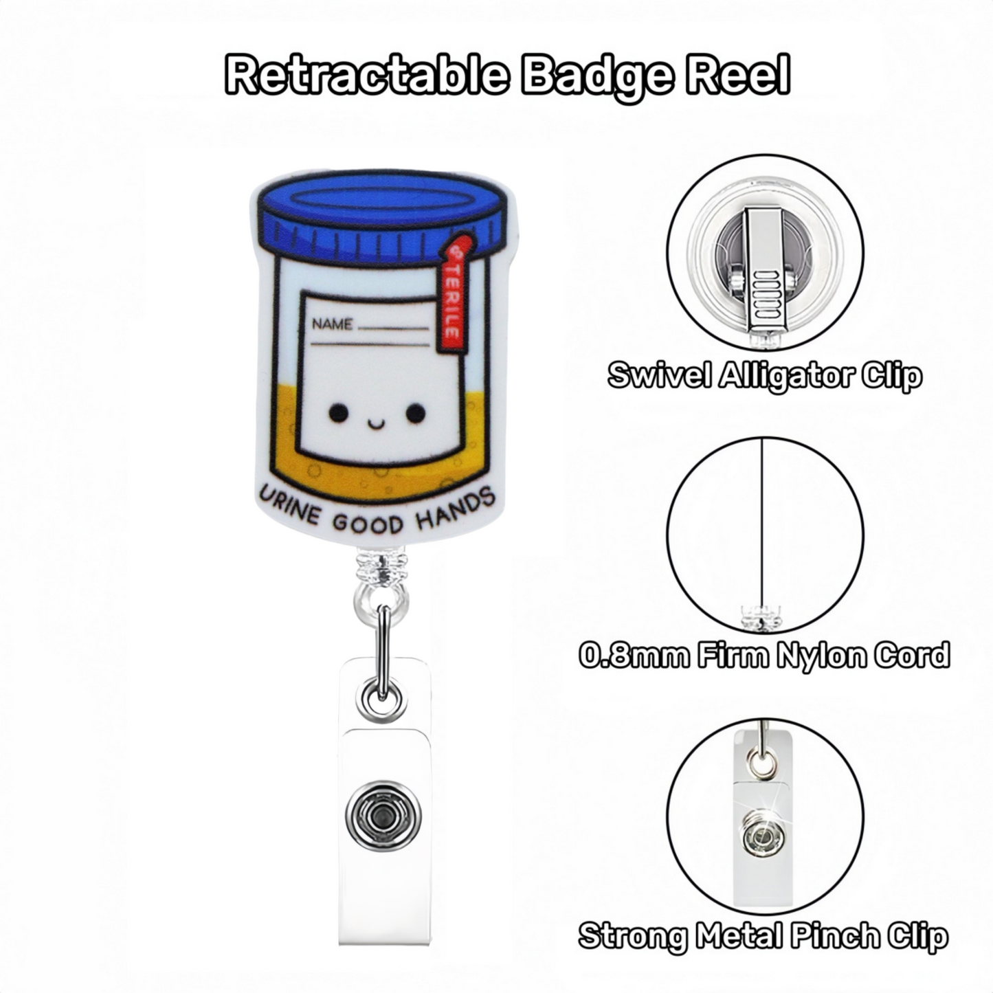 Acrylic Blue lid with Smile Face Badge Reel