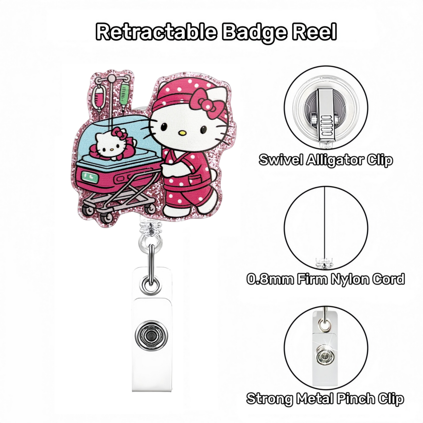 Acrylic Pink Delivery Room Cat Nurse Badge Reel