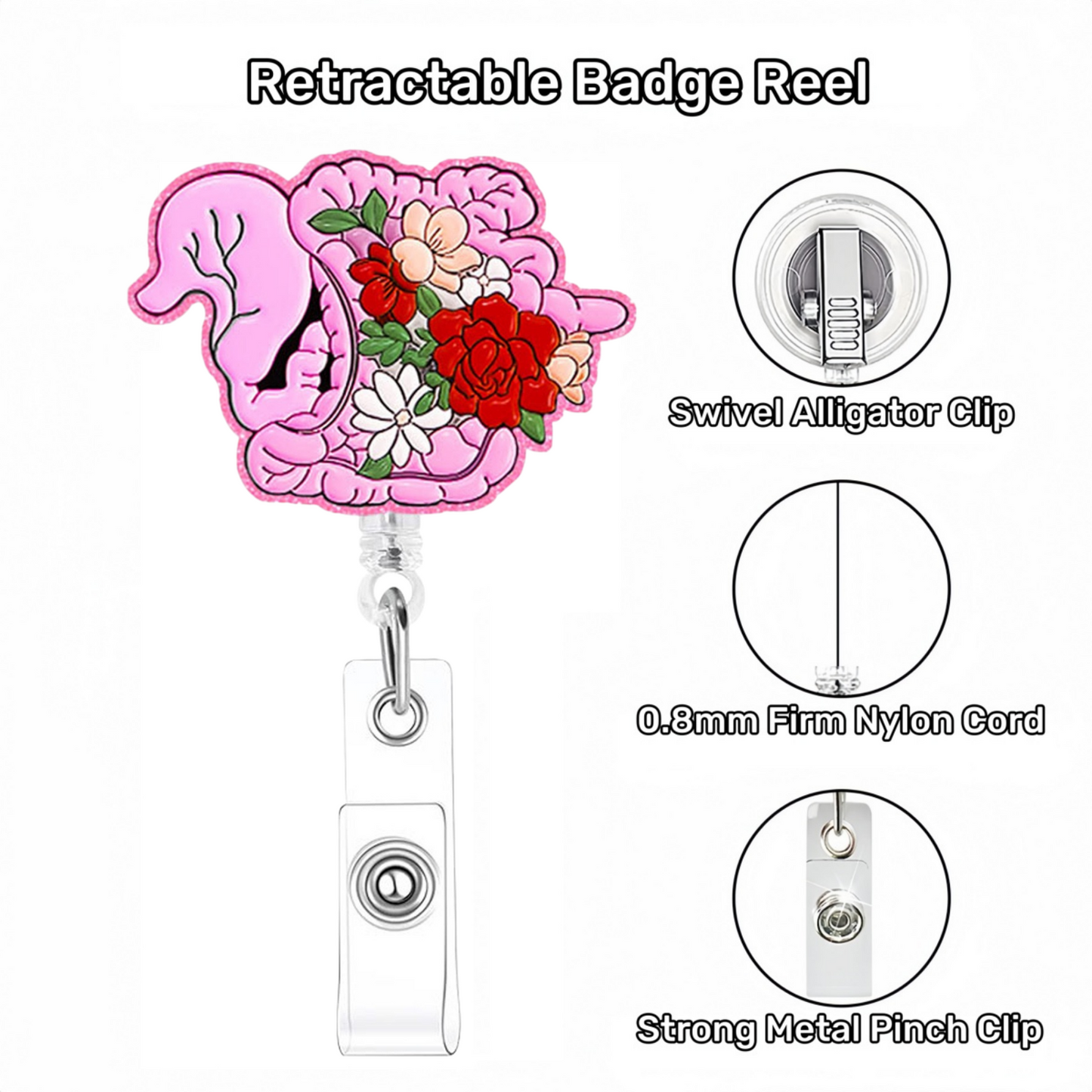 Acrylic Stomach With Flowers Badge Reel