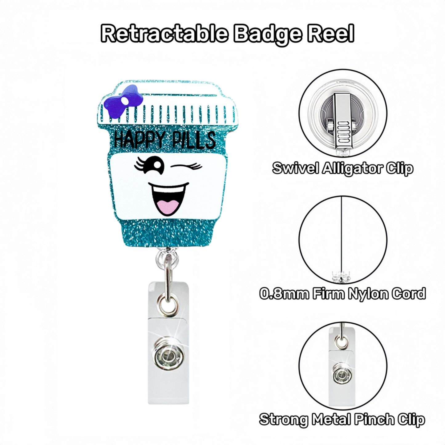 Acrylic Lake Blue Glitter Badge Reel
