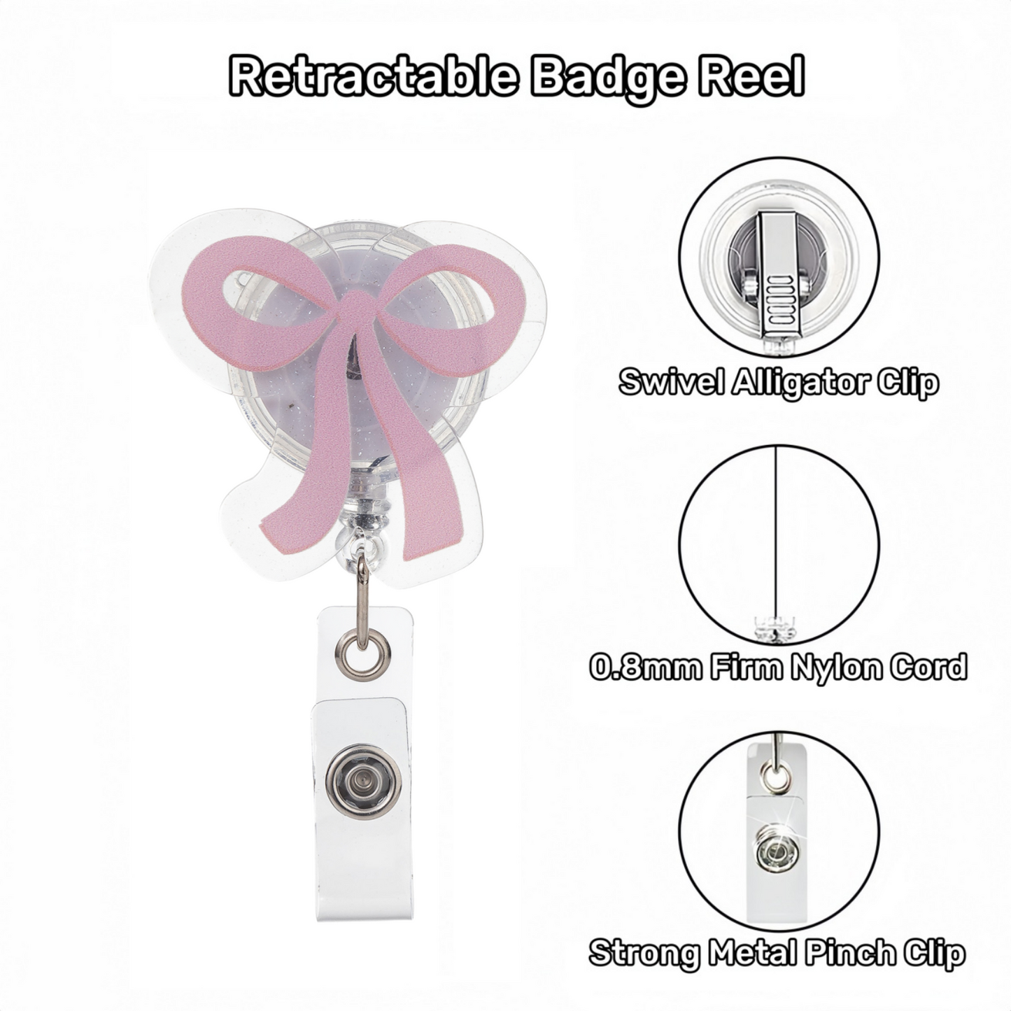 Acrylic Pink Ribbon Bow Badge Reel