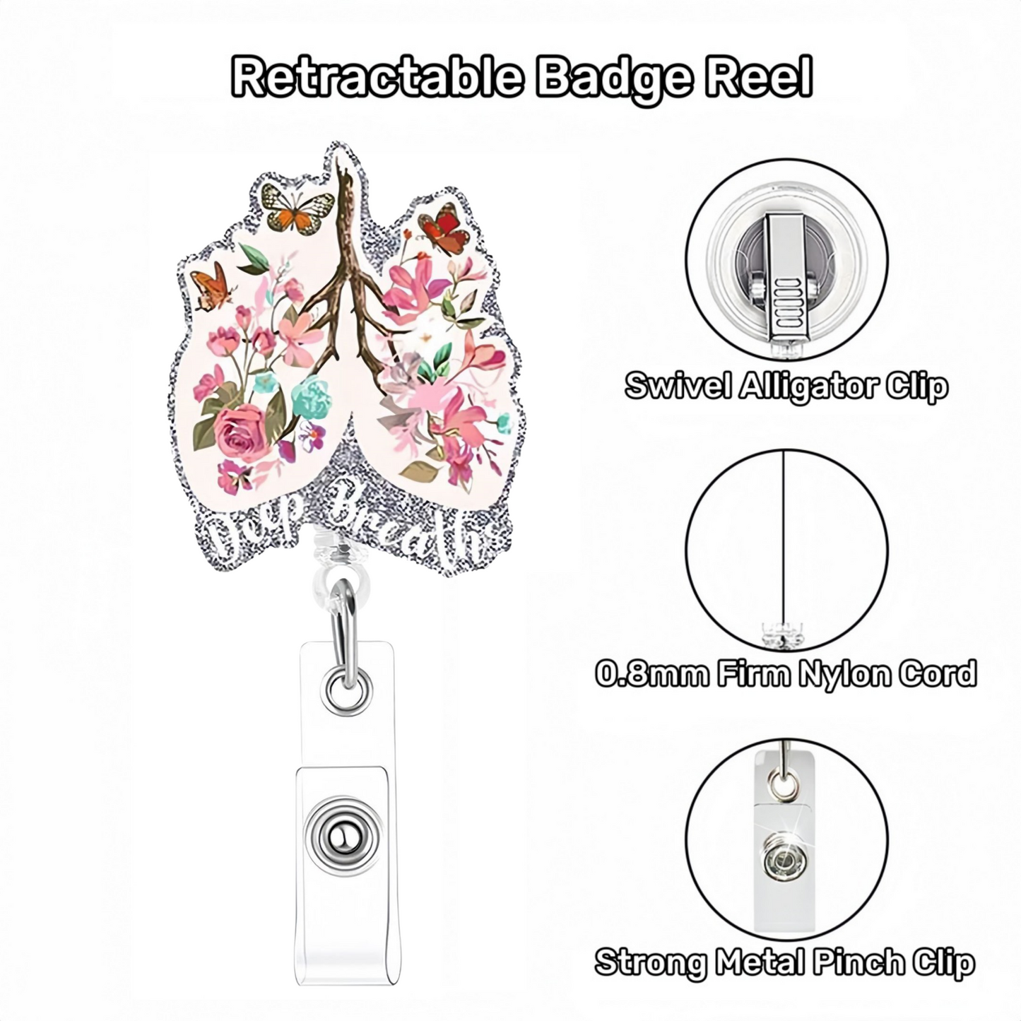 Acrylic Flowers in Bloom Sternum Badge Reel