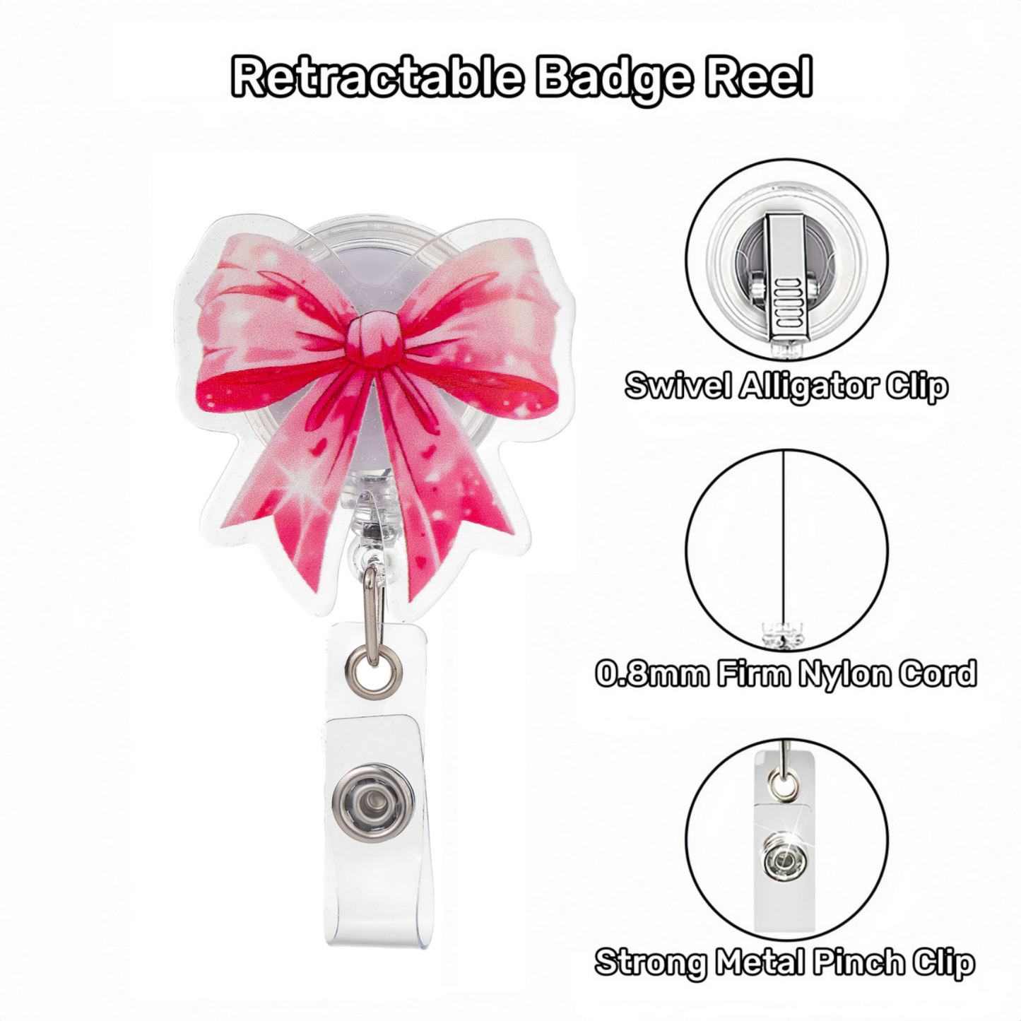Acrylic Transparent Base with Shimmer Bow Badge Reel