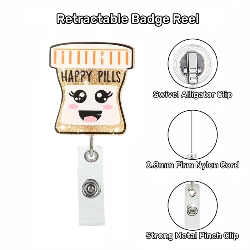 Acrylic Golden Glitter Bottle with Laughing Emoji Badge Reel