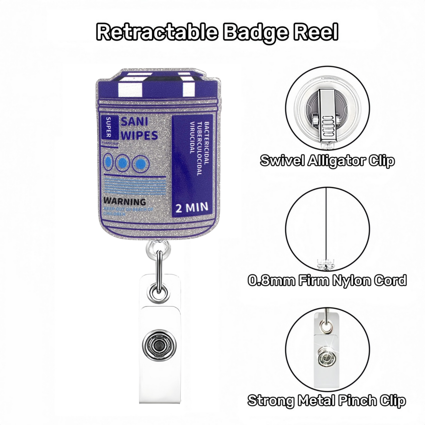 Acrylic Disinfectant Wipes Container Badge Reel