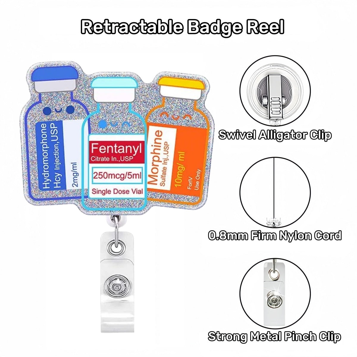 Acrylic Three Medicine Bottles Badge Reel