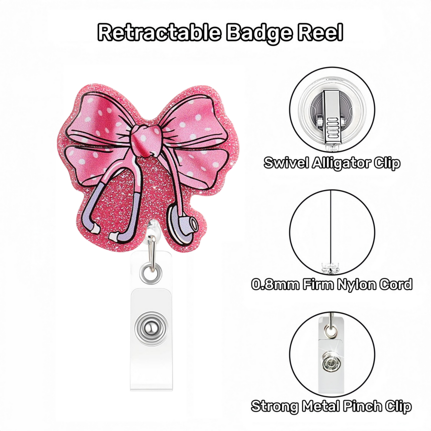 Acrylic Stethoscope on The Loveeft Bow Badge Reel