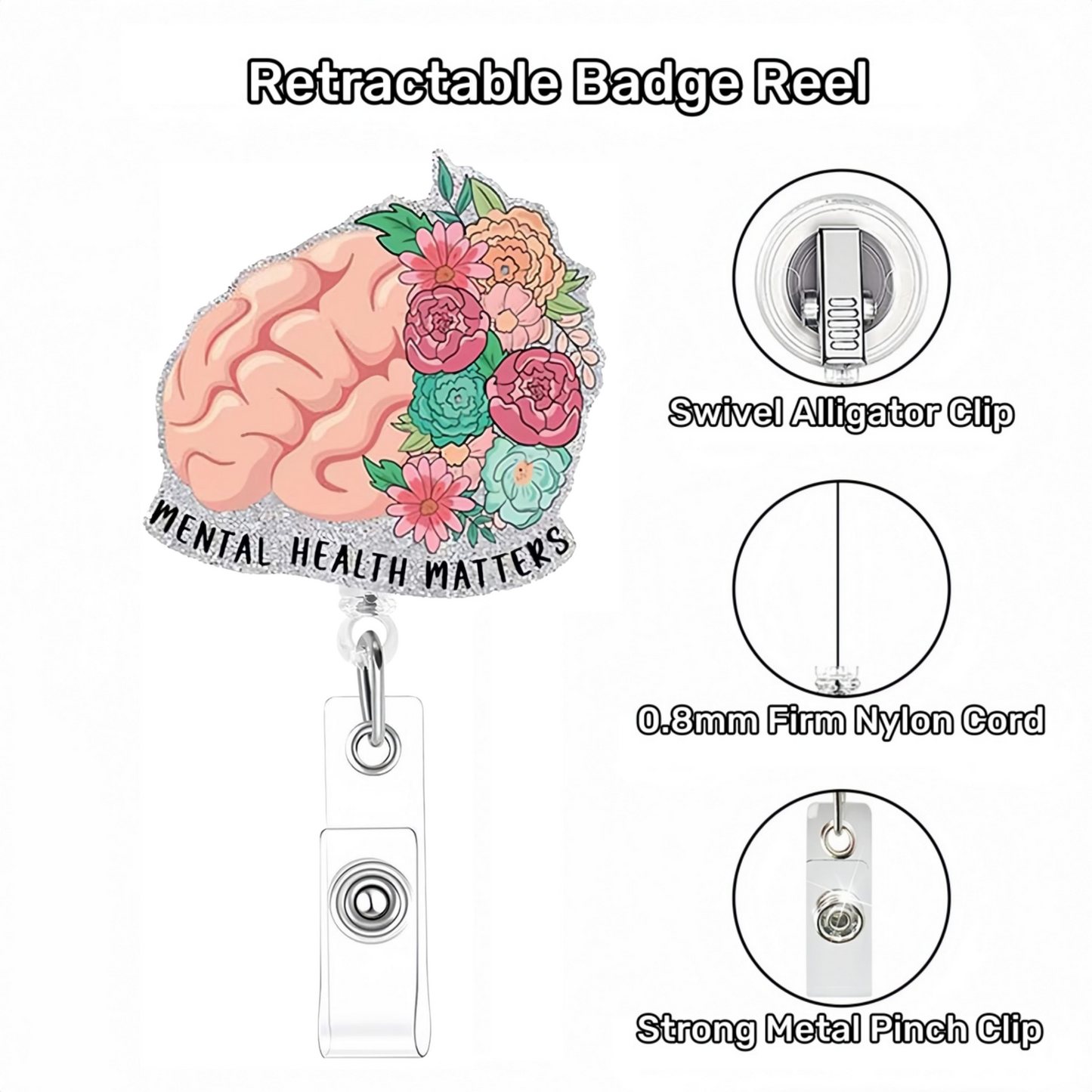 Acrylic Half-Brain Flower Badge Reel