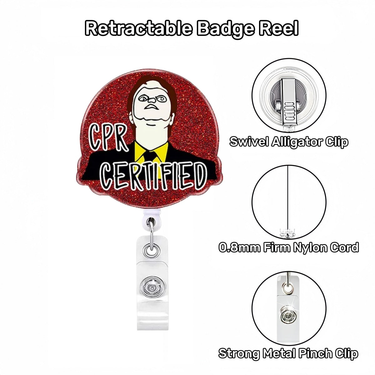 Acrylic CPR Certified Glitter Badge Reel