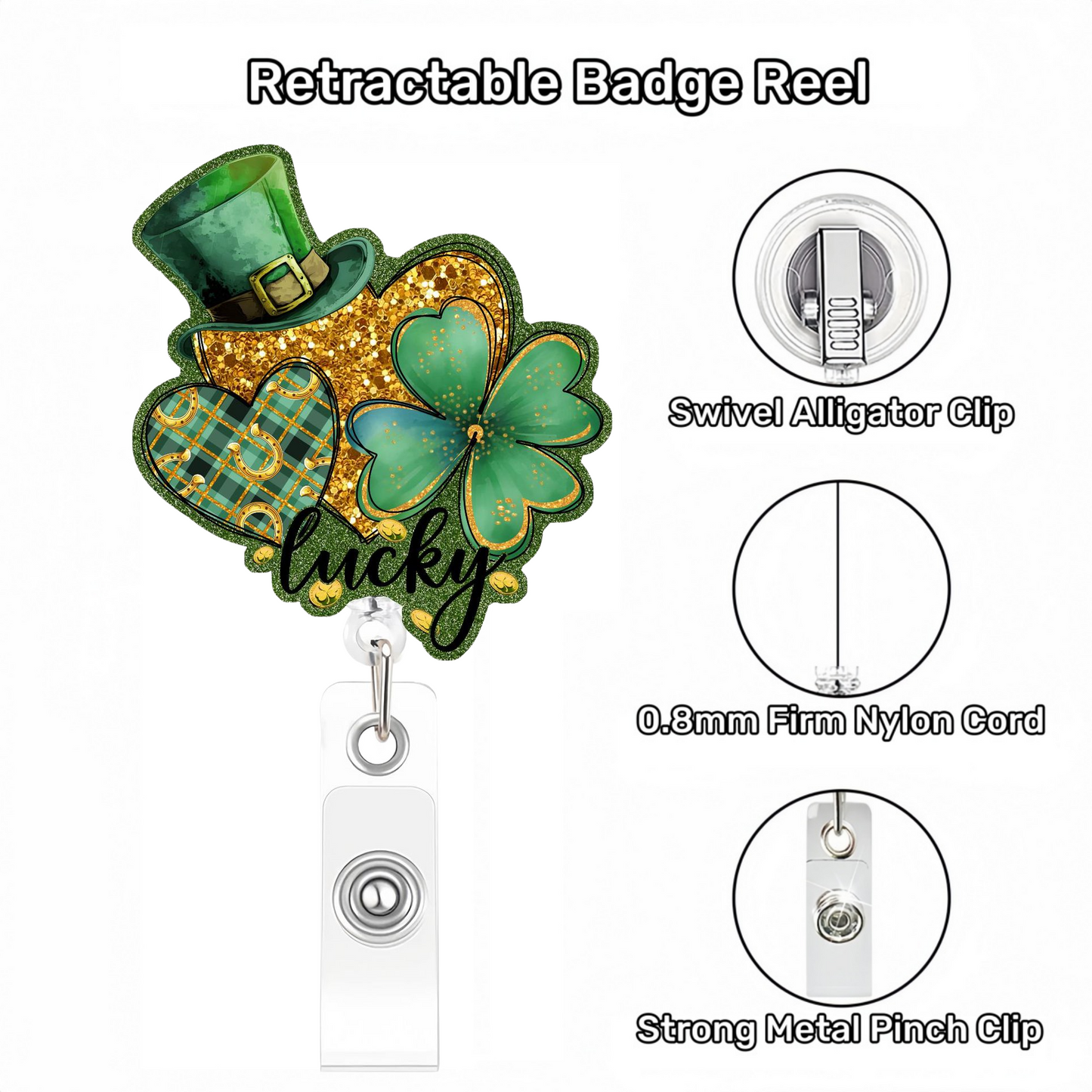 Acrylic Hats And Four-Leaf Clovers Badge Reel