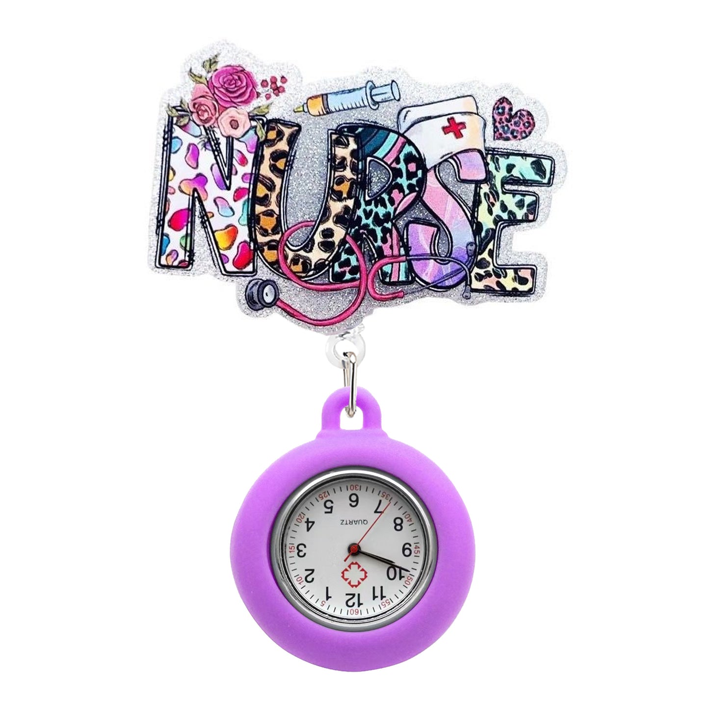 Nurse Badge Reel with Purple Fob Watch