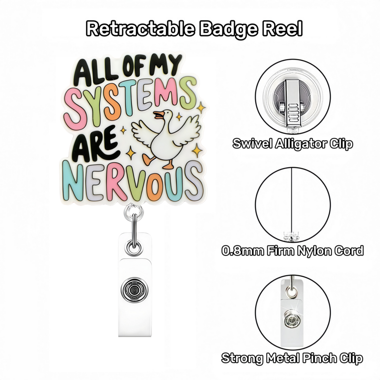 Acrylic All of My Systems Goose Badge Reel