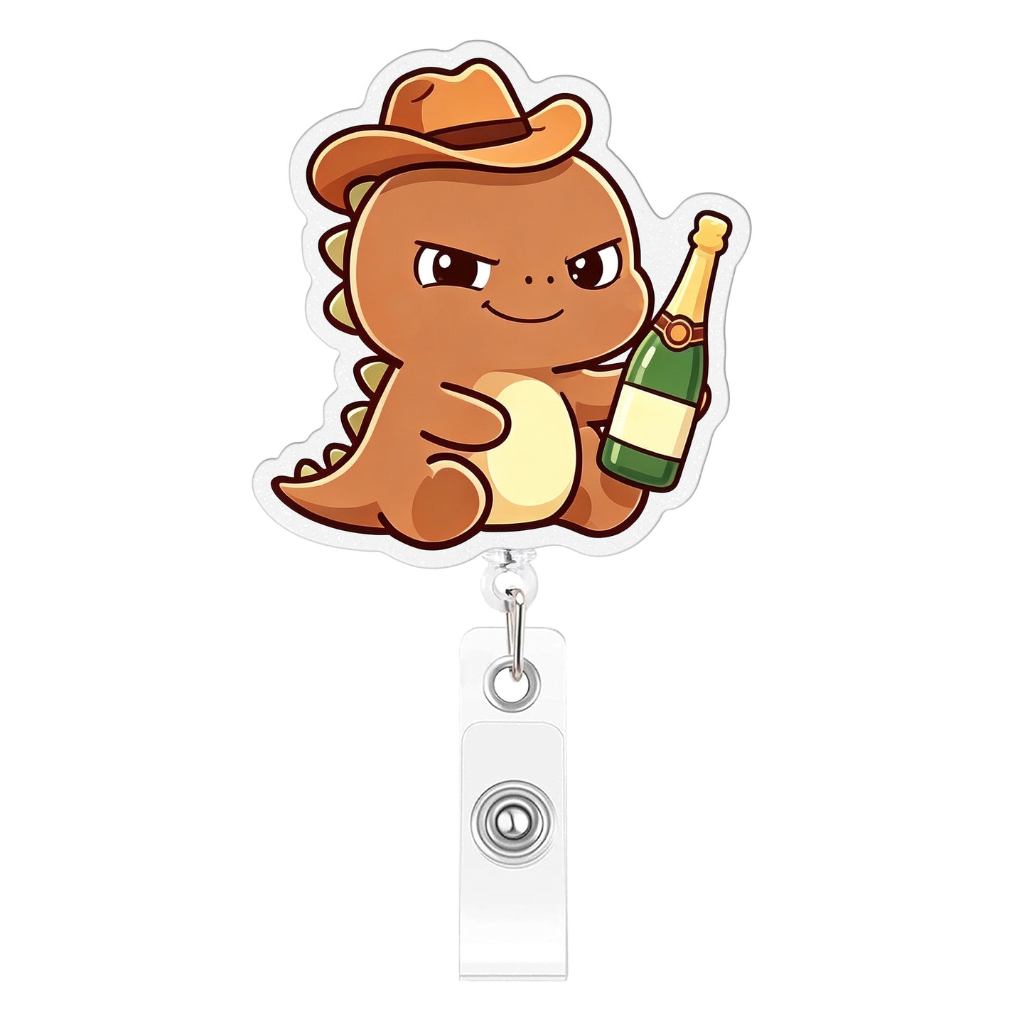 Brown Wine Bottle Dinosaur Acrylic Badge Reel