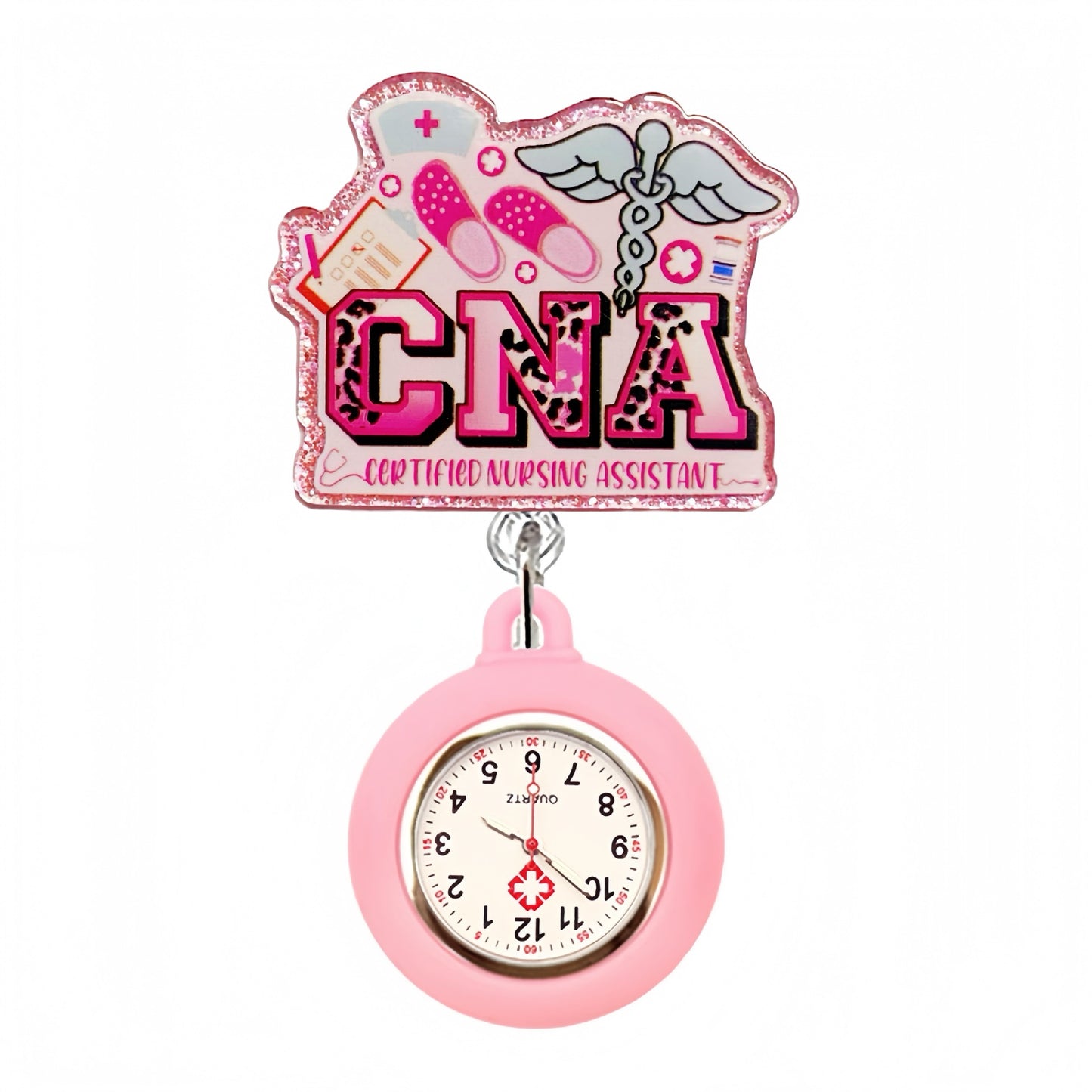 Acrylic CNA Badge Reel with Pink Fob Watch