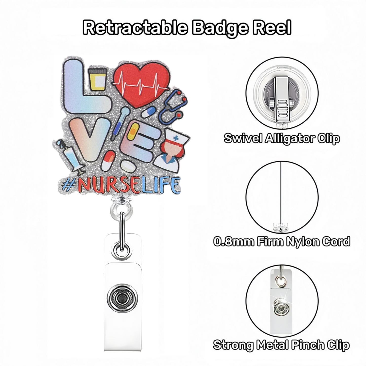 Acrylic Love with Nurse Life Badge Reel