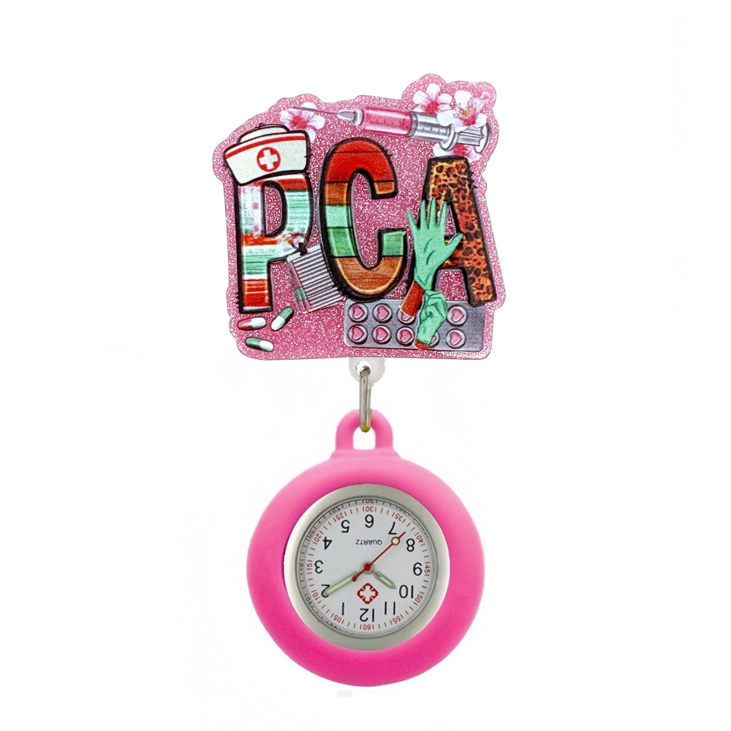 Acrylic PCA Badge Reel with Hot Pink Watch