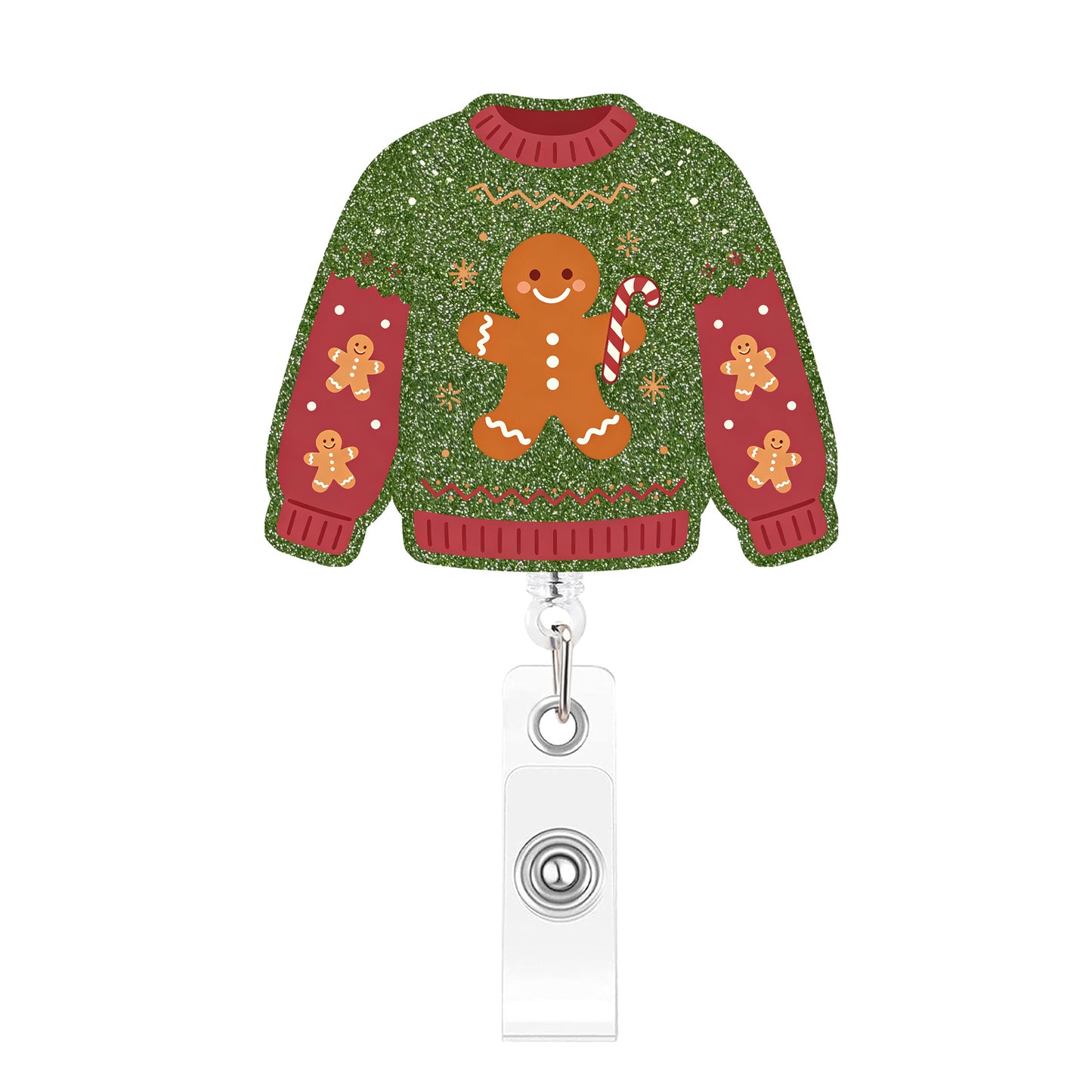 Red And Green Gingerbread Sweater Acrylic Badge