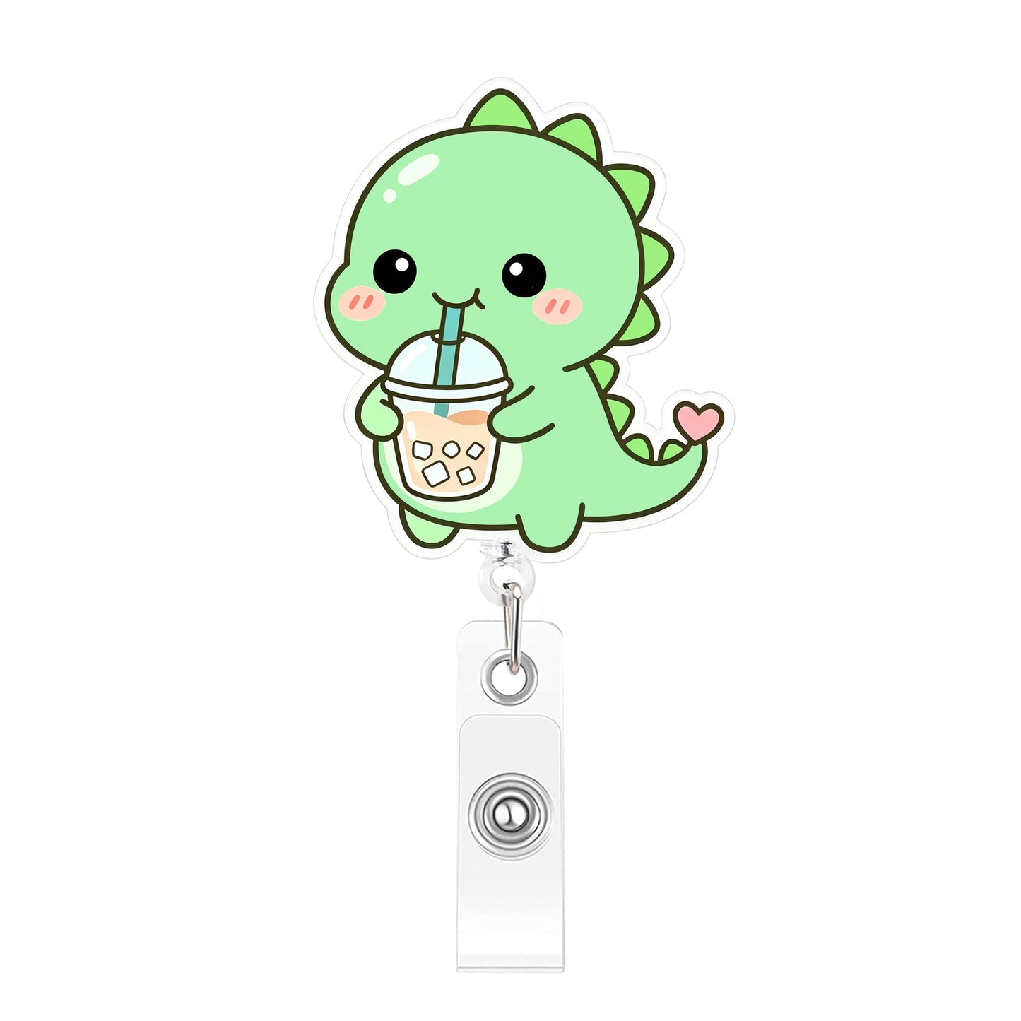Green Ice Drinking Dinosaur Acrylic Badge Reel