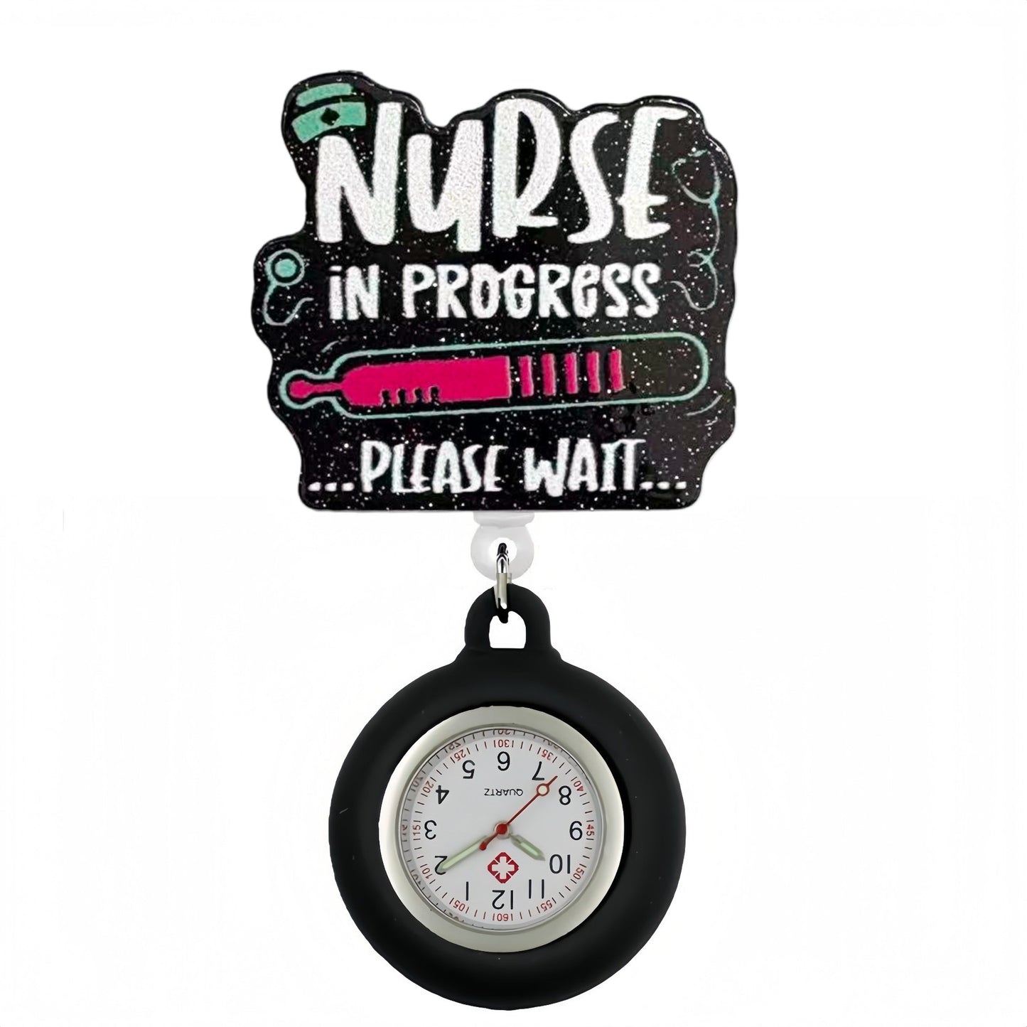 Acrylic Black Nurse Badge Reel with Black Watch