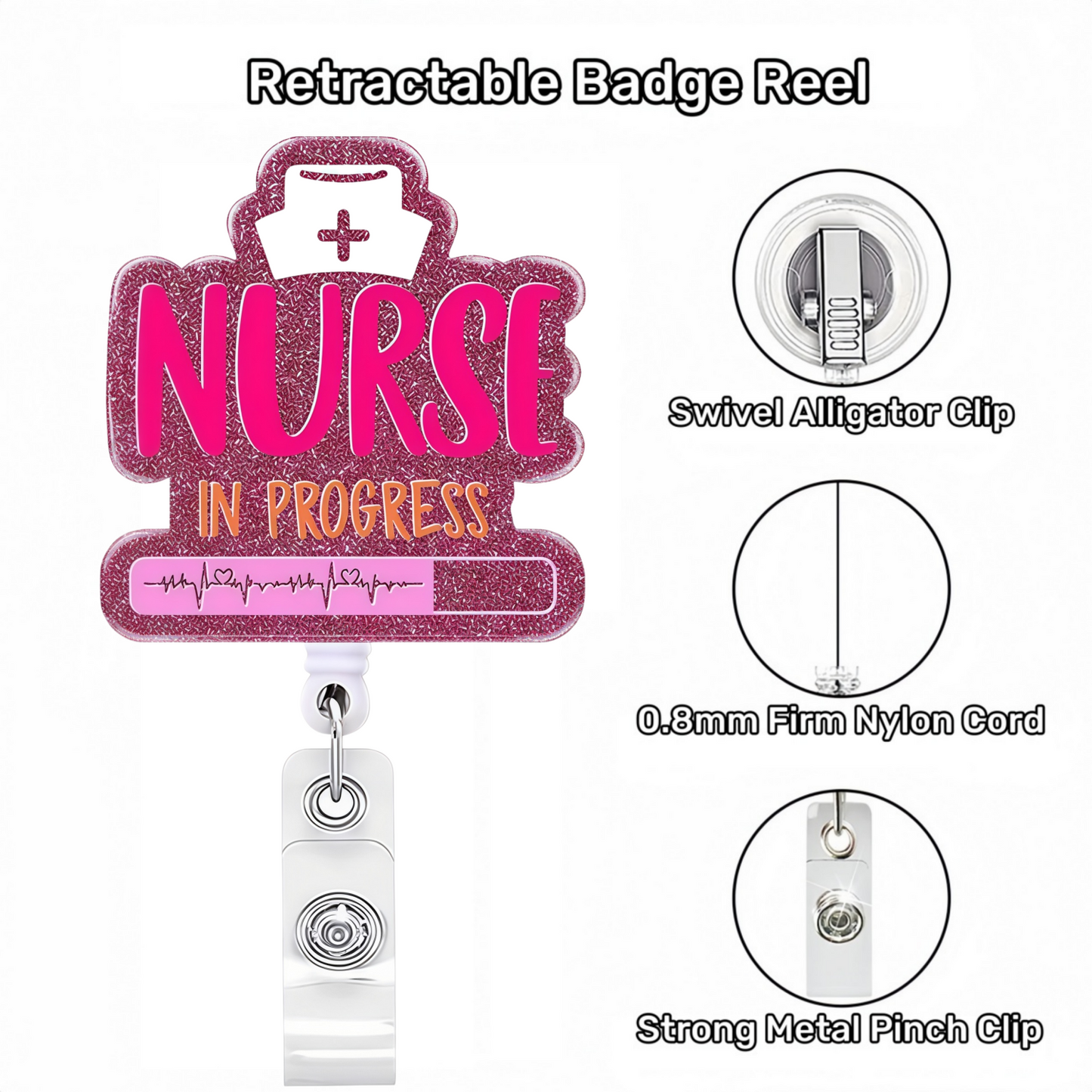Acrylic Pink Nurse With A Cap Badge Reel