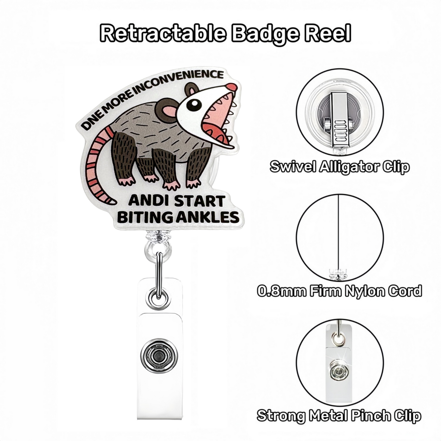 Acrylic Squeaking Mouse Badge Reel