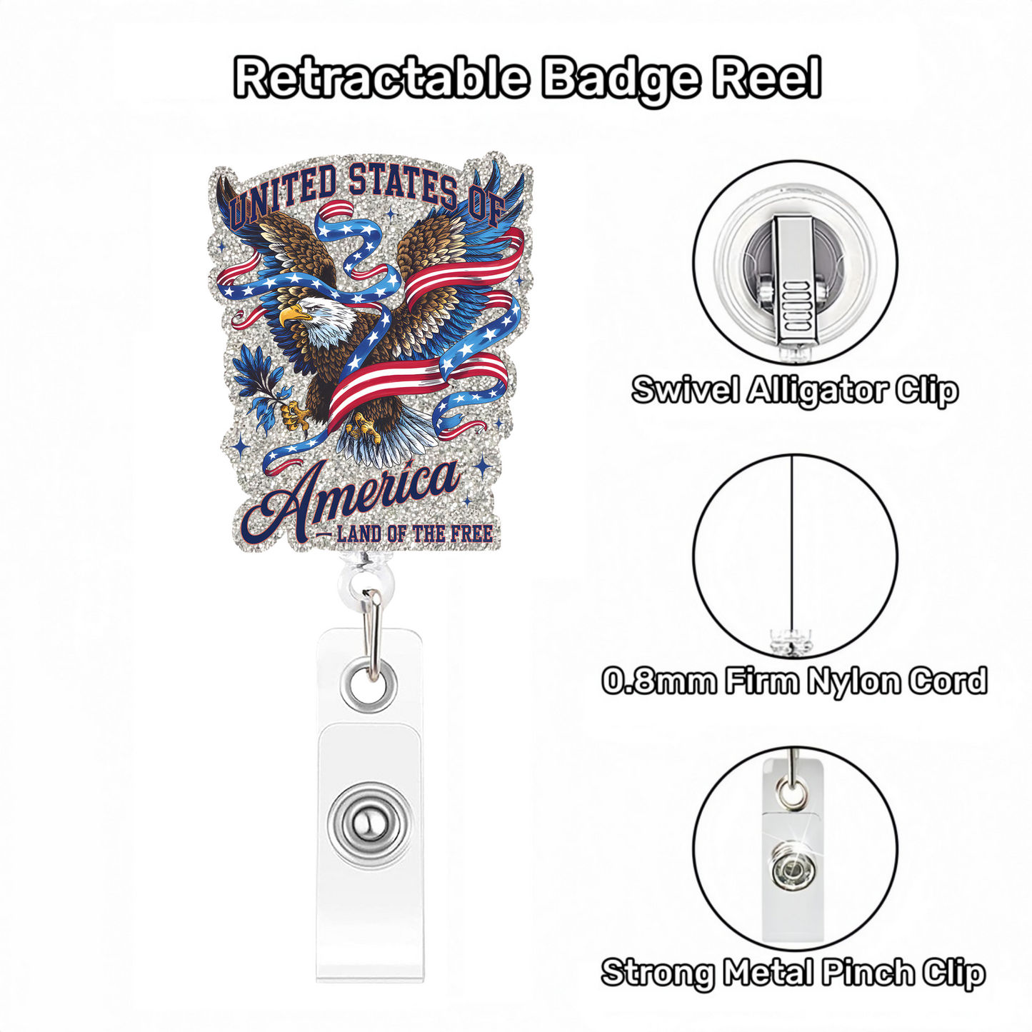 Acrylic Eagle With Falg Ribbons Badge Reel