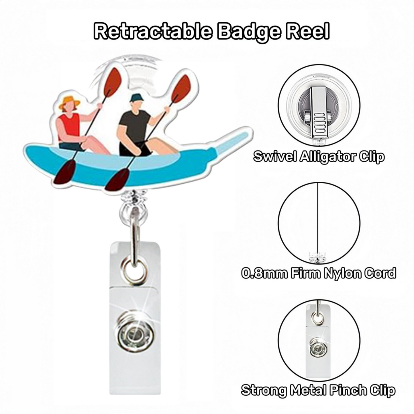 Acrylic Two People Row A Boat Badge Reel