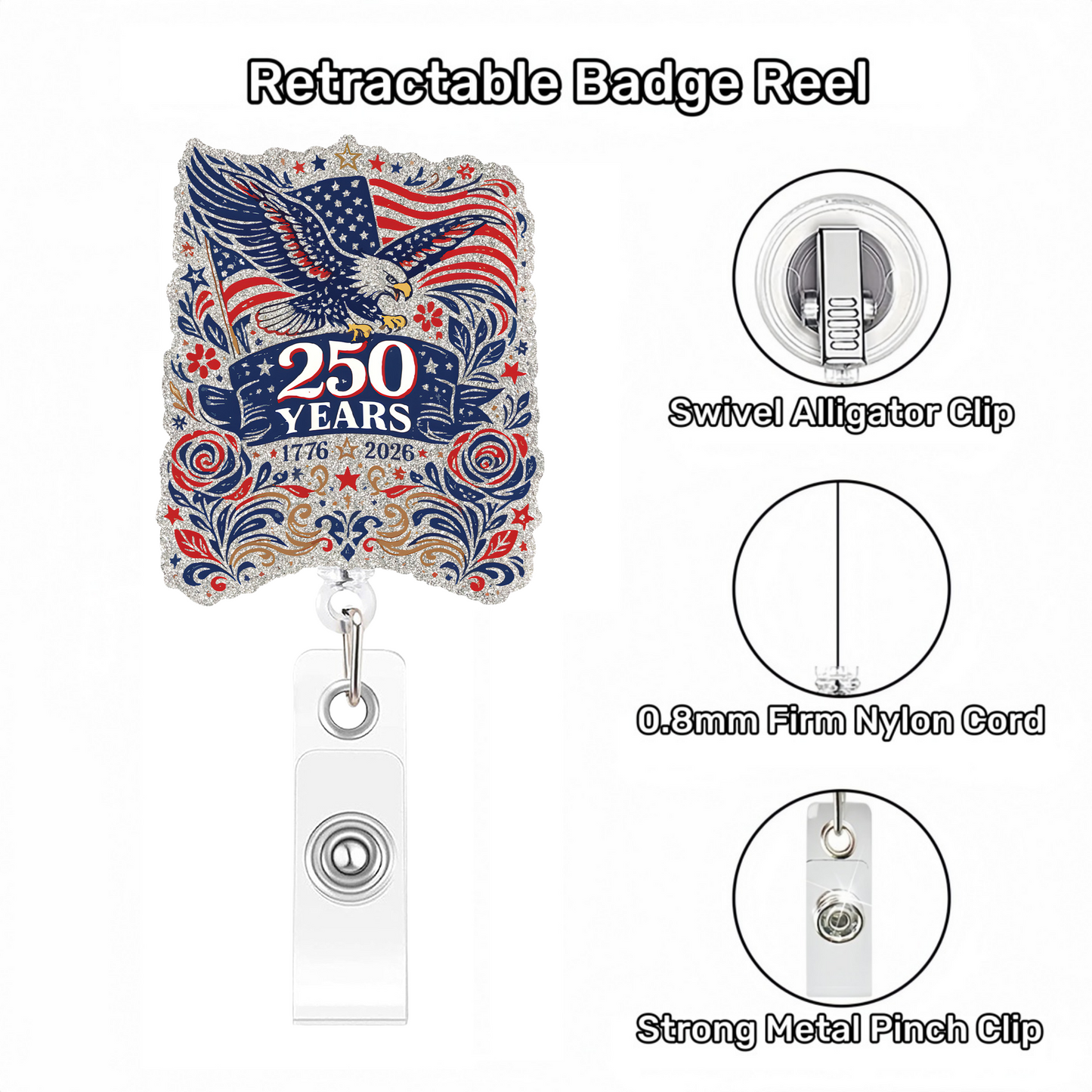Acrylic Independence Day Eagle and Roses Badge Reel