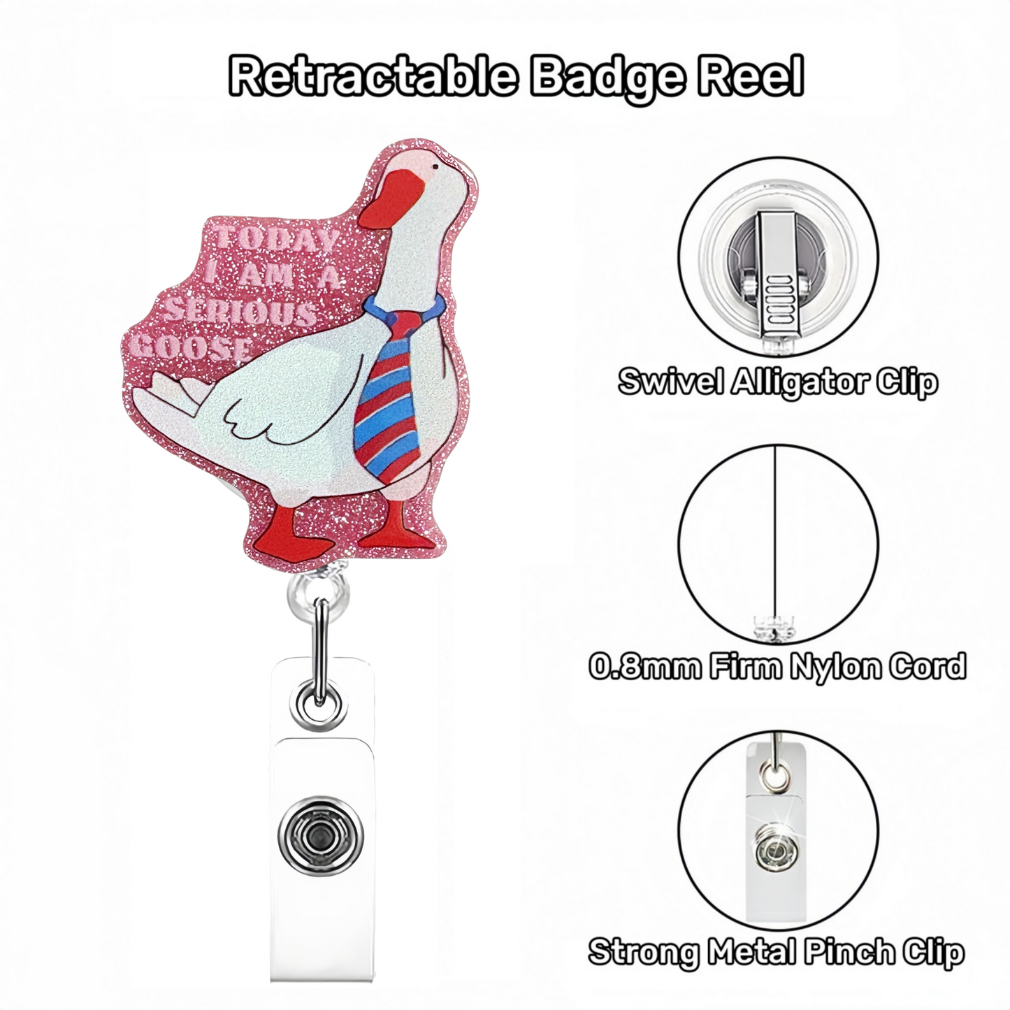 Acrylic Striped Tie Goose Badge Reel