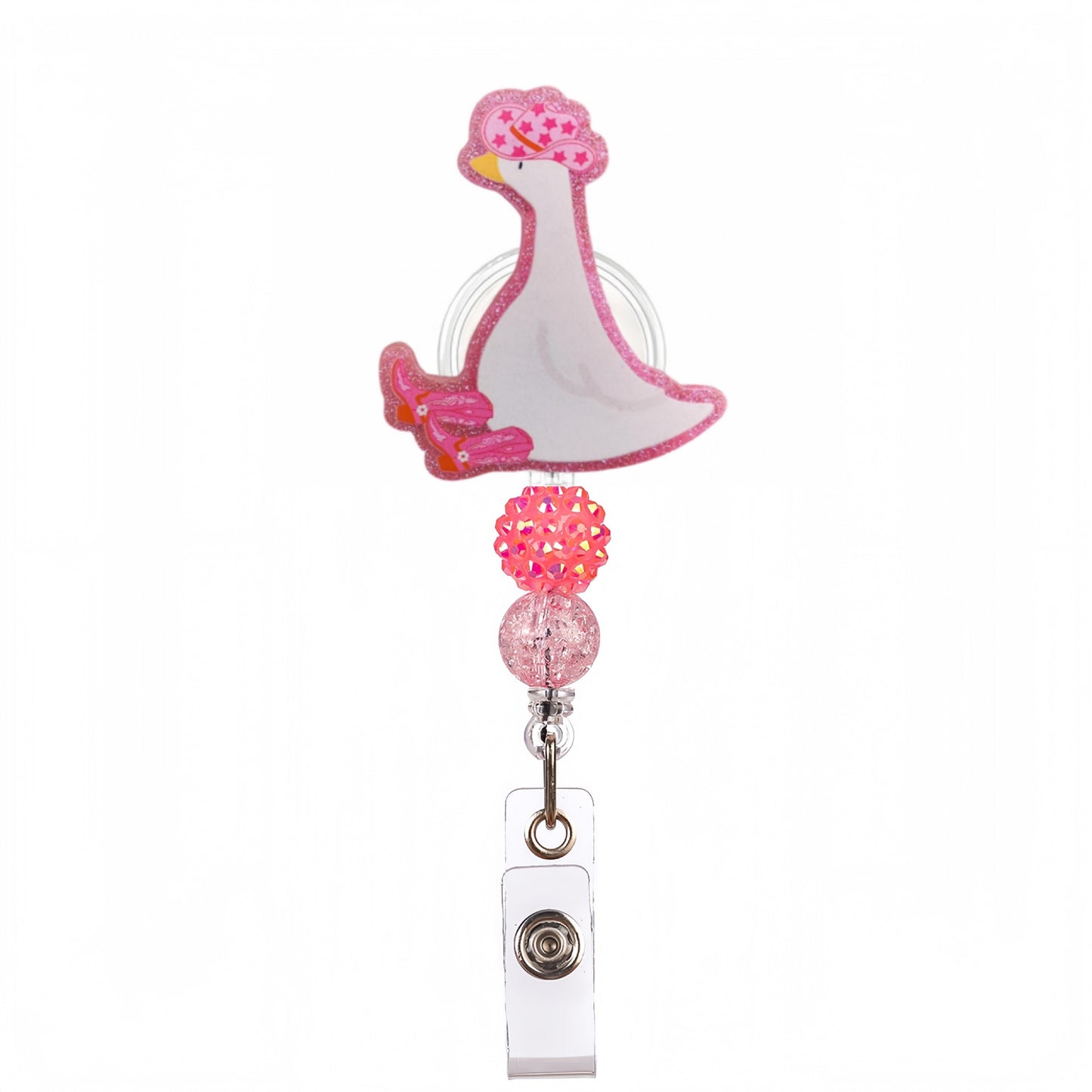 Acrylic Sitting Goose Beaded Retractable Badge Reel