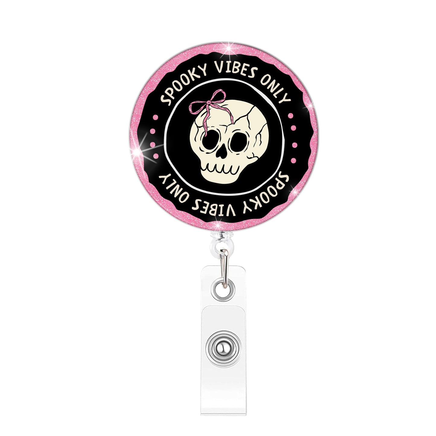 Round Black Pink Skull Acrylic Badge Reel