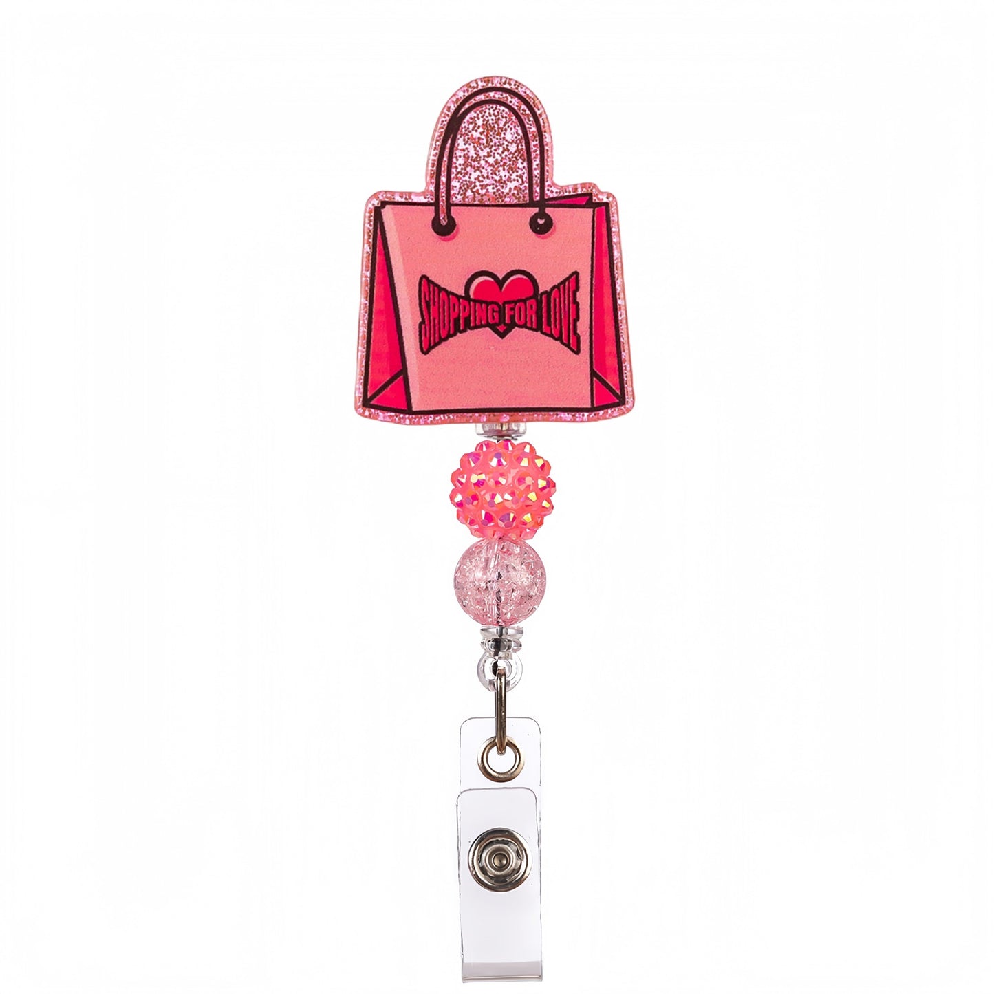 Acrylic Shopping Bag Beaded Retractable Badge Reel