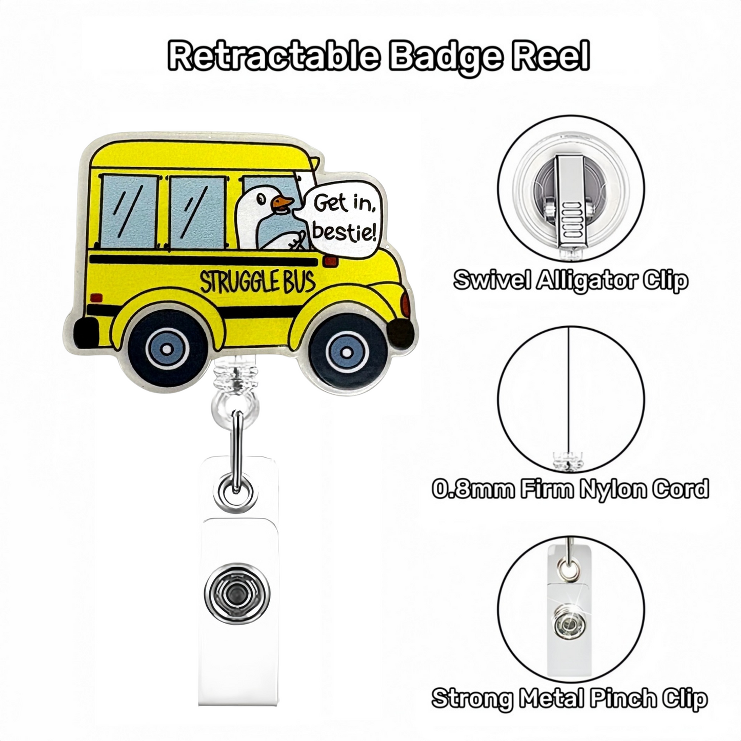 Acrylic Struggle Bus Badge Reel