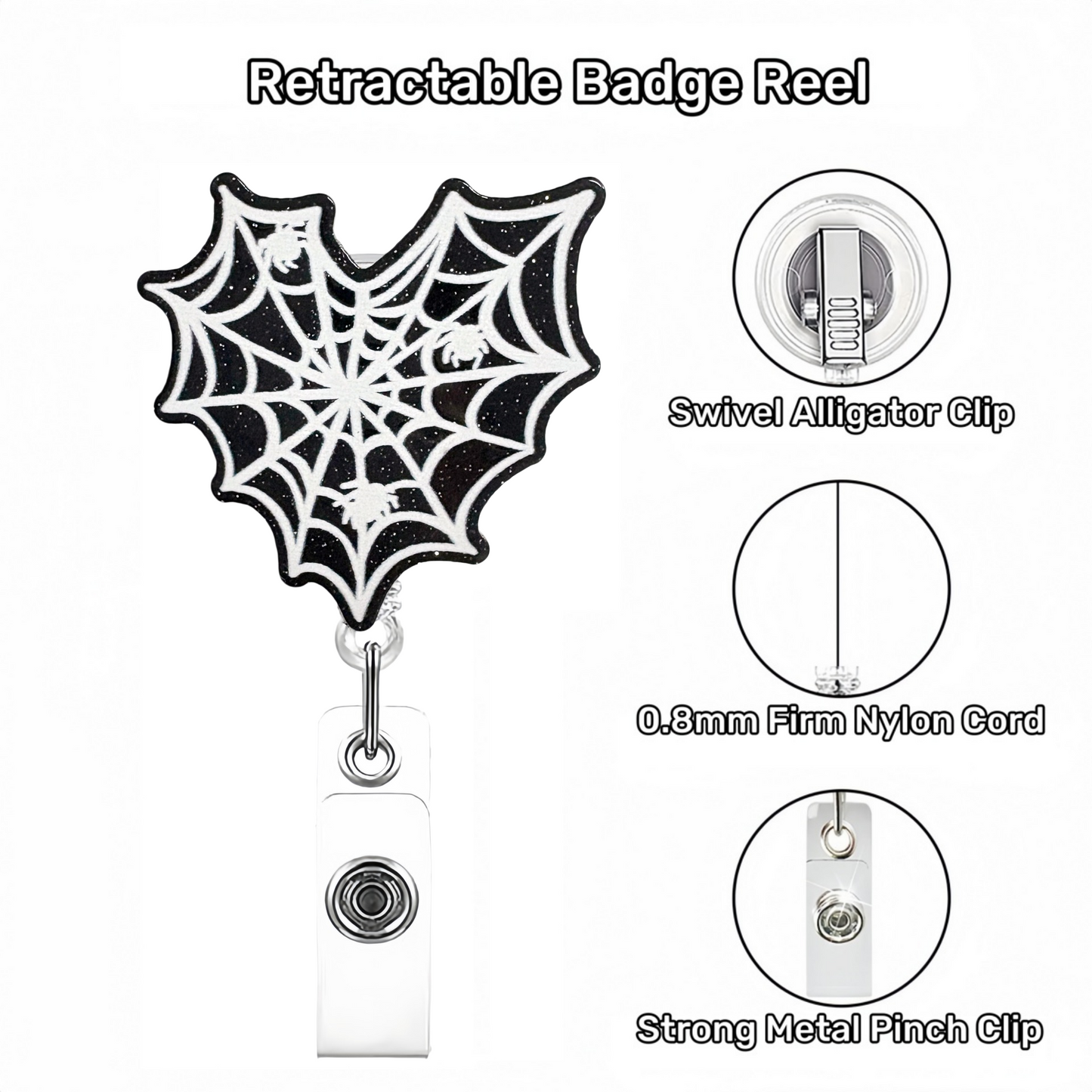 Acrylic Black-Hearted Spider Web Badge Reel