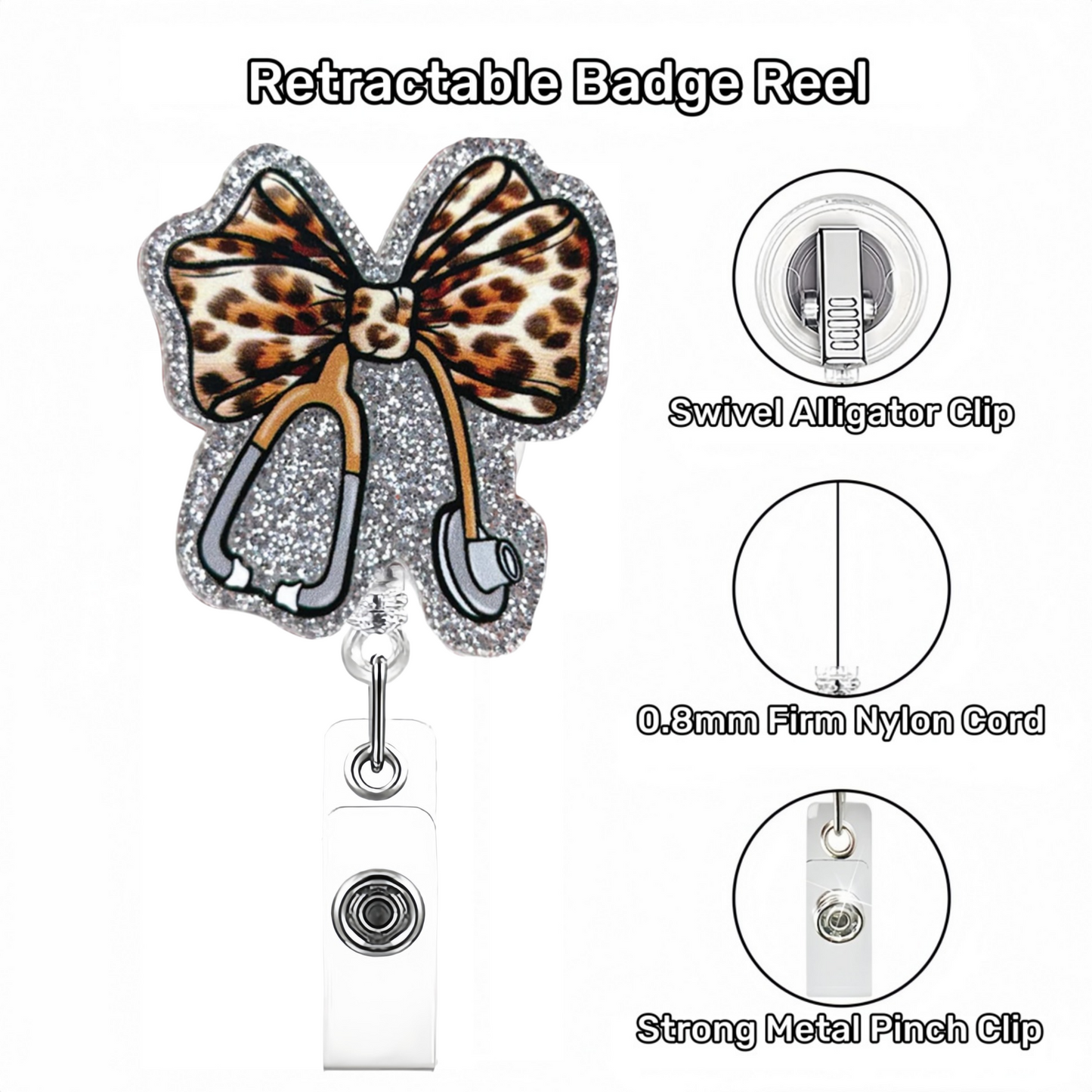 Acrylic Leopard-print Bow Stethoscope Badge Reel