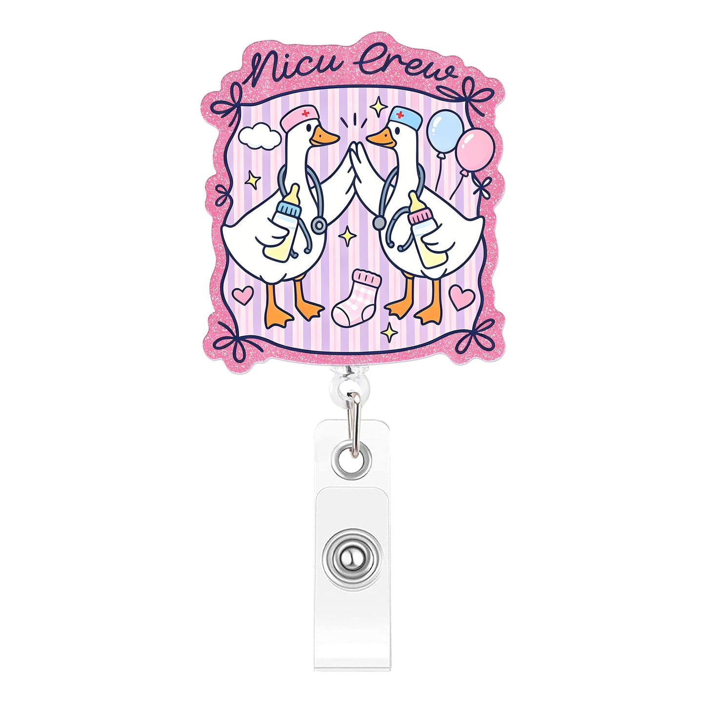 Pink Two Goose Doctors Acrylic Badge Reel