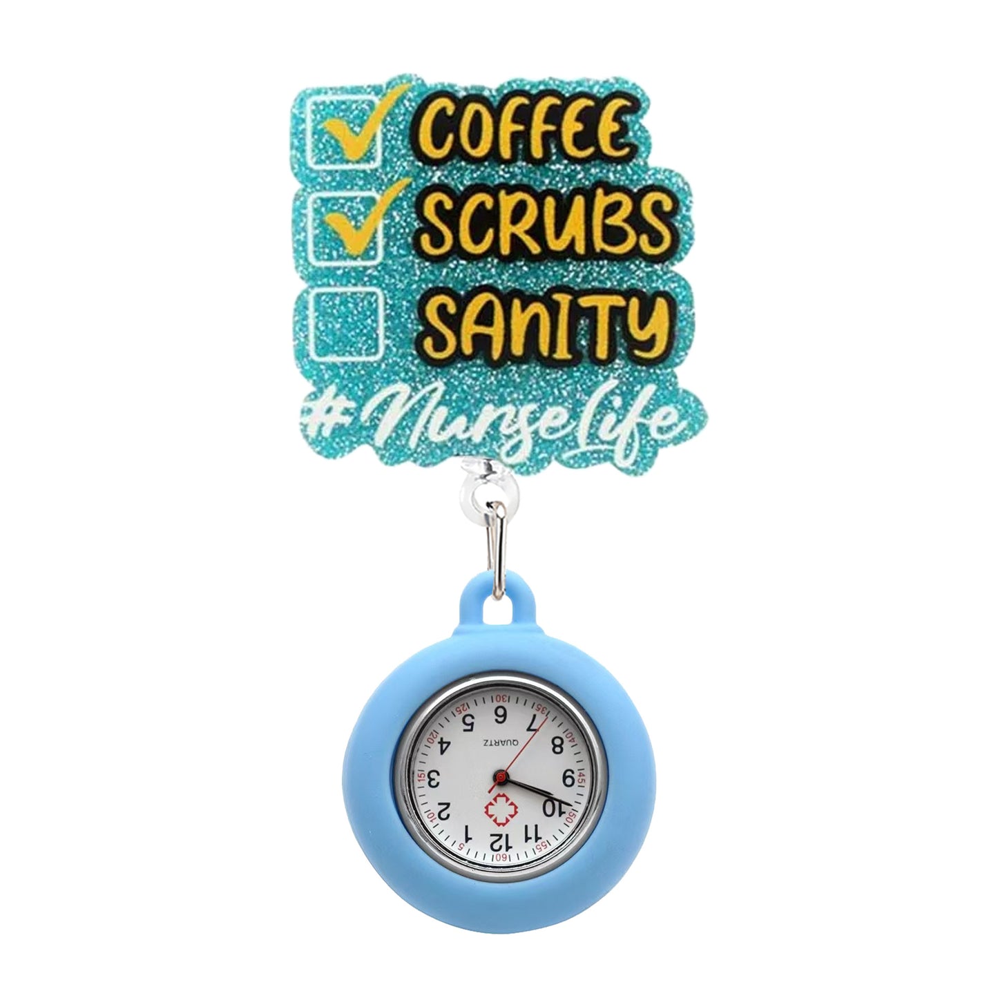 Coffee Scrubs Sanity Badge Reel with Fob Watch