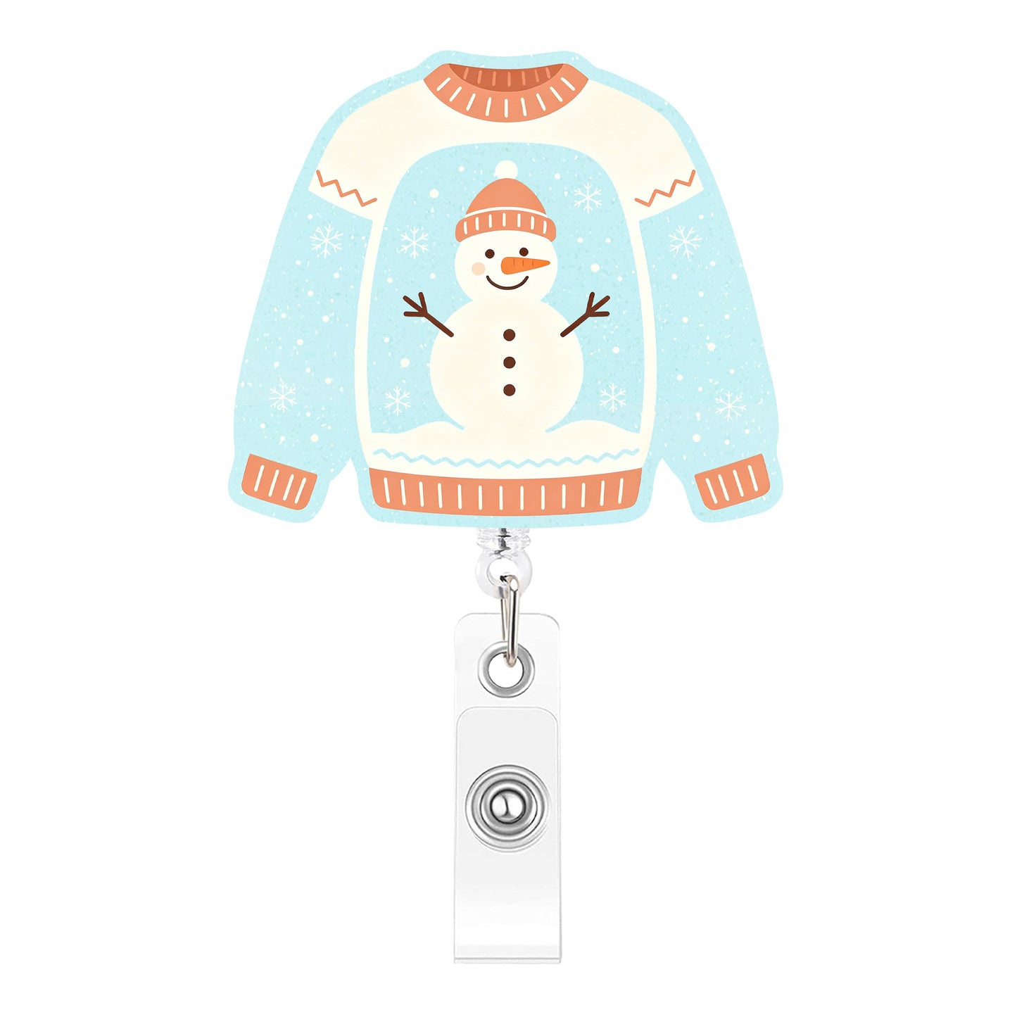 Blue And White Snowman Sweater Acrylic Badge Reel