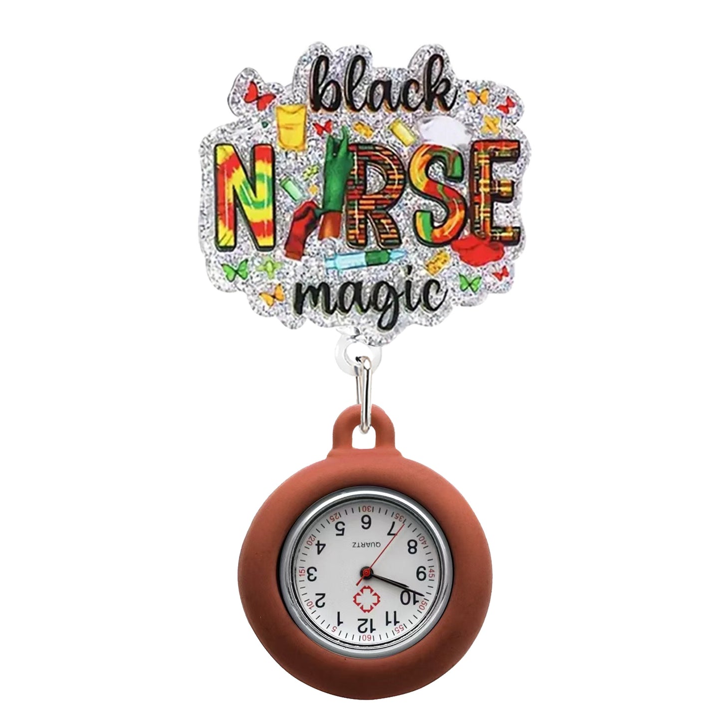 Black Nurse Magic Badge Reel with Fob Watch
