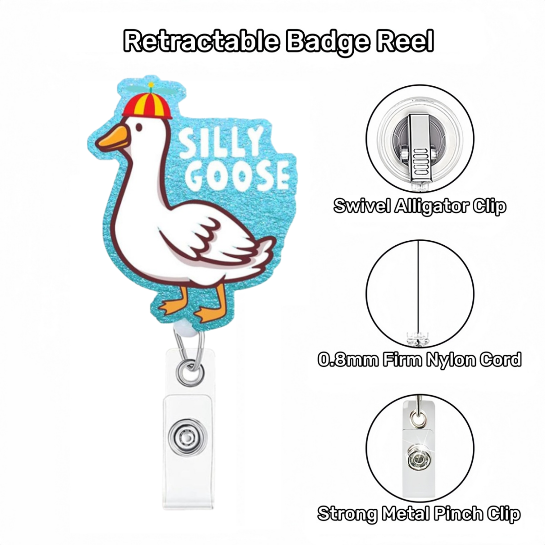 Acrylic Blue Background Goose with Hat Badge Reel