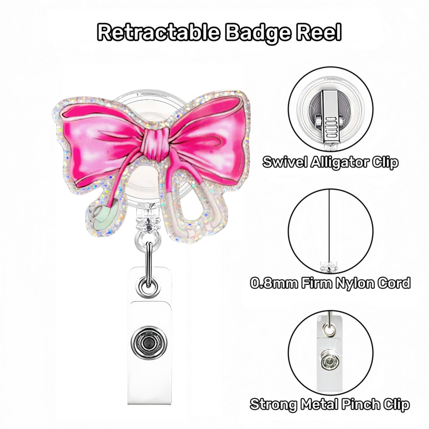 Acrylic Bow With Silver Glitter Trim Badge Reel