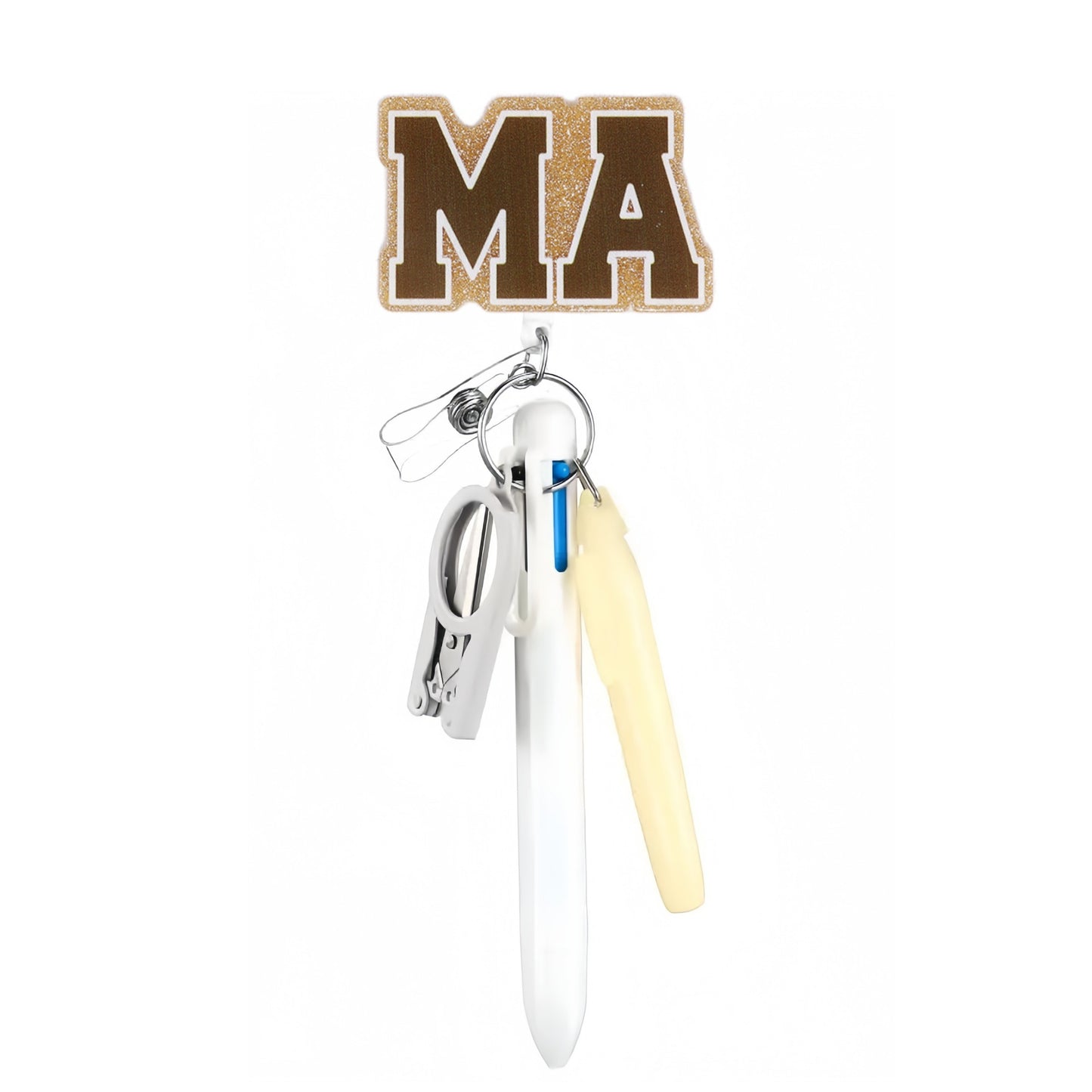 Acrylic MA Badge Reel with White Pen Set