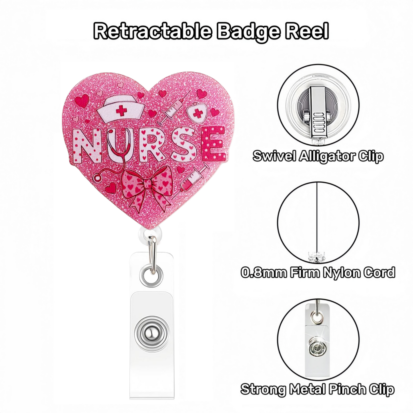 Acrylic Pink Heart-Shaped Nurse Badge Reel