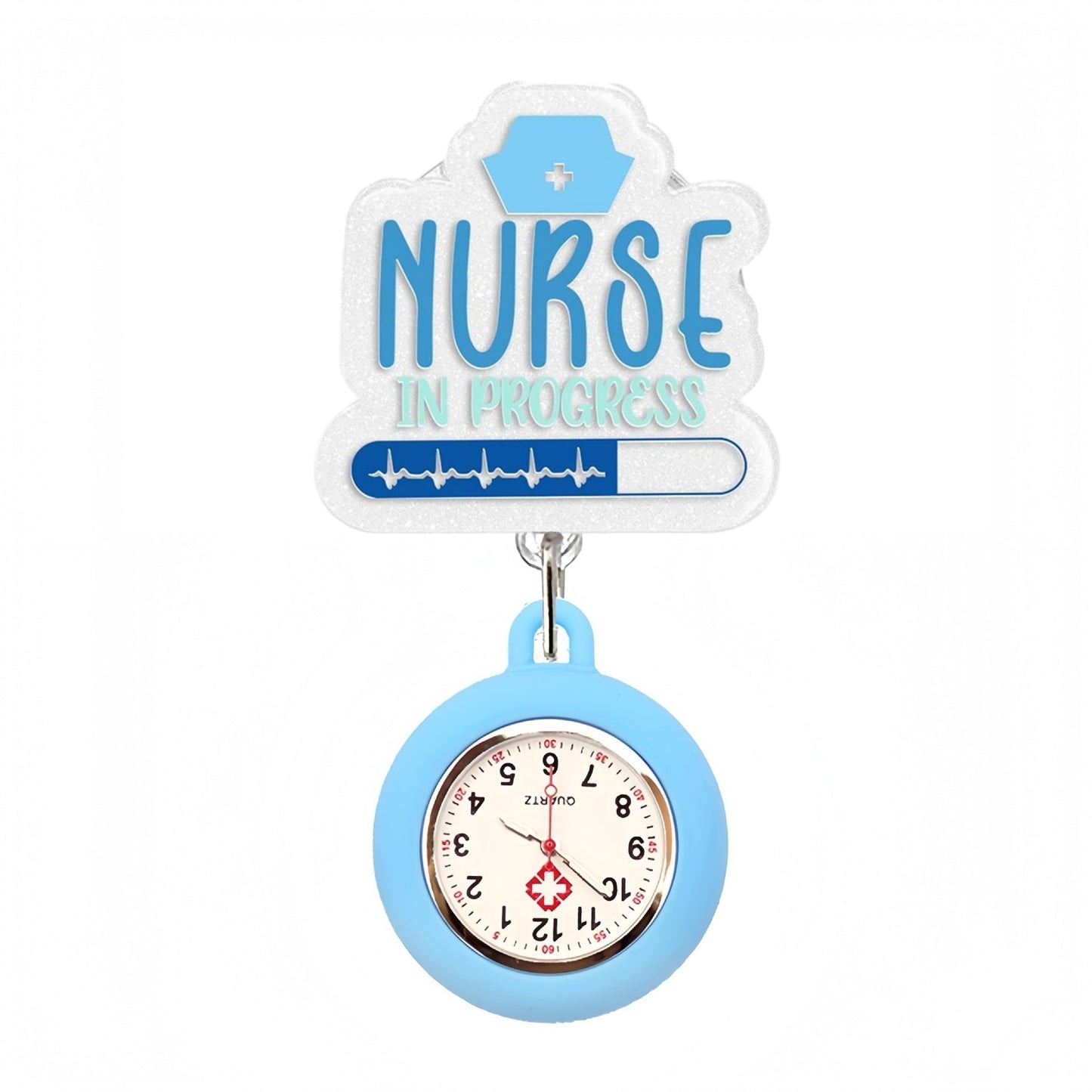 Acrylic Light Blue Nurse In Progress Badge Reel with Fob Watch