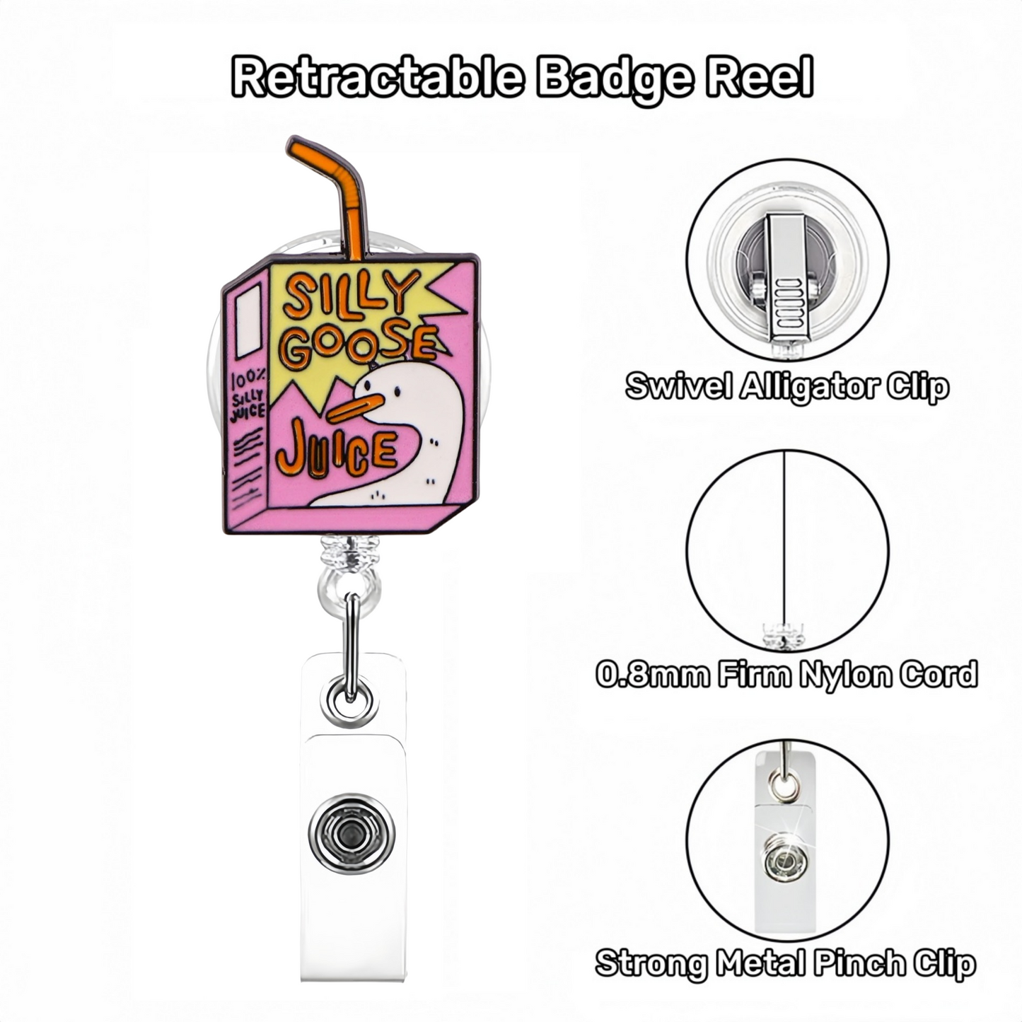 Acrylic Yellow and Pink Silly Goose jiuce Badge Reel