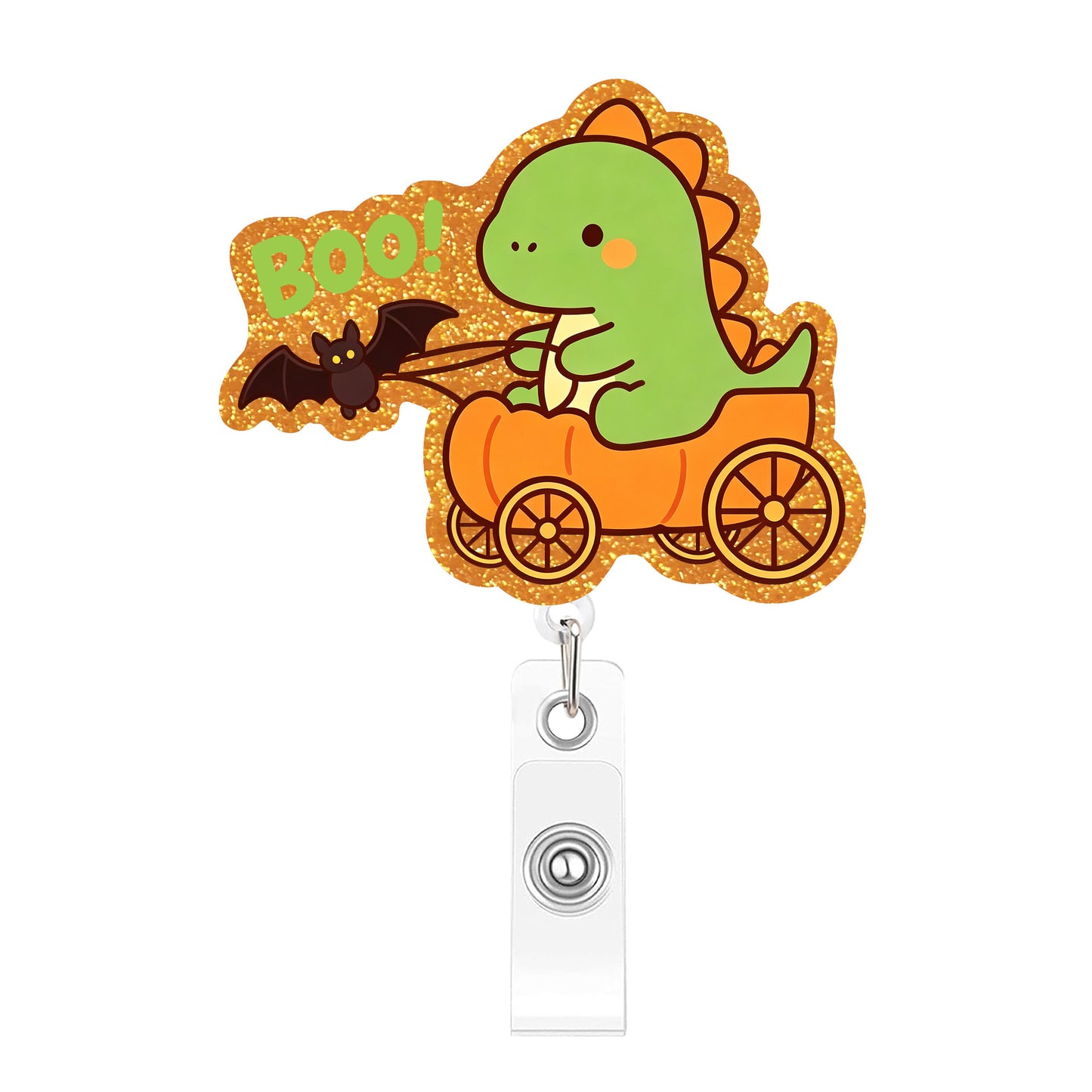 Pumpkin Cart Dinosaur Acrylic Badge Reel