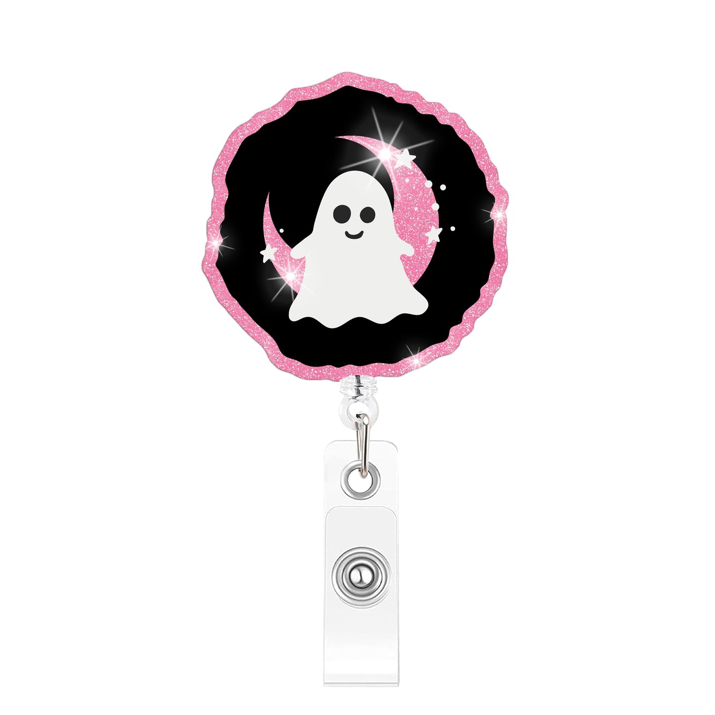 Round Pink Moon Ghost Acrylic Badge Reel