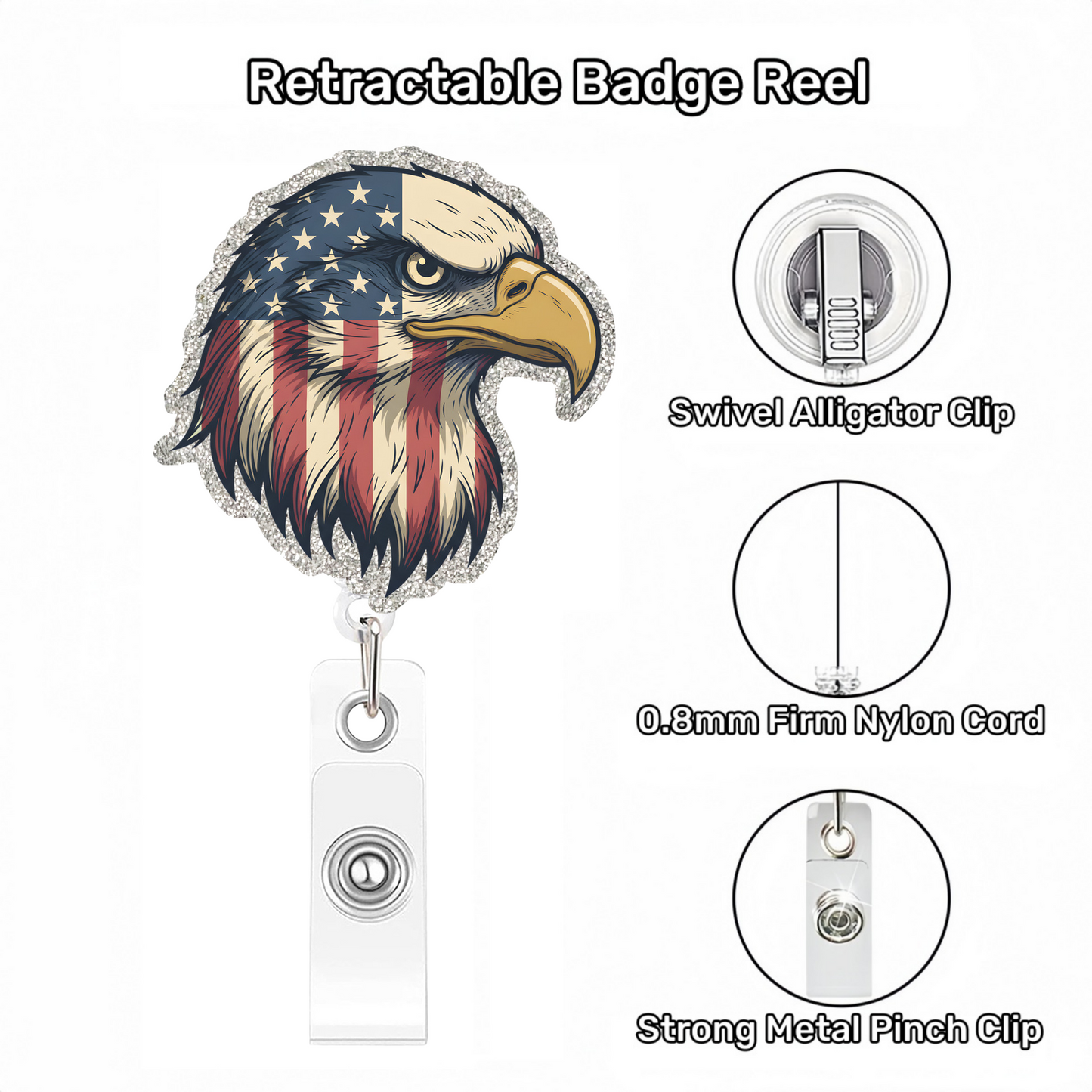 Acrylic Independence Day Eagle Head Badge Reel