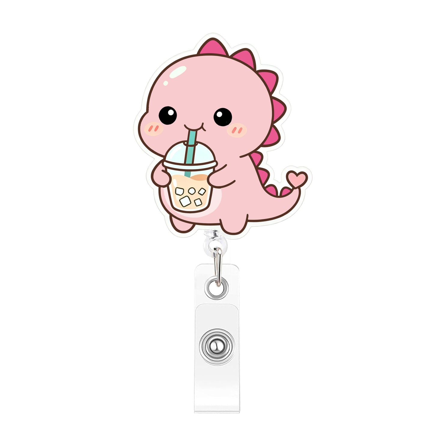 Pink Ice Drink Dinosaur Acrylic Badge Reel